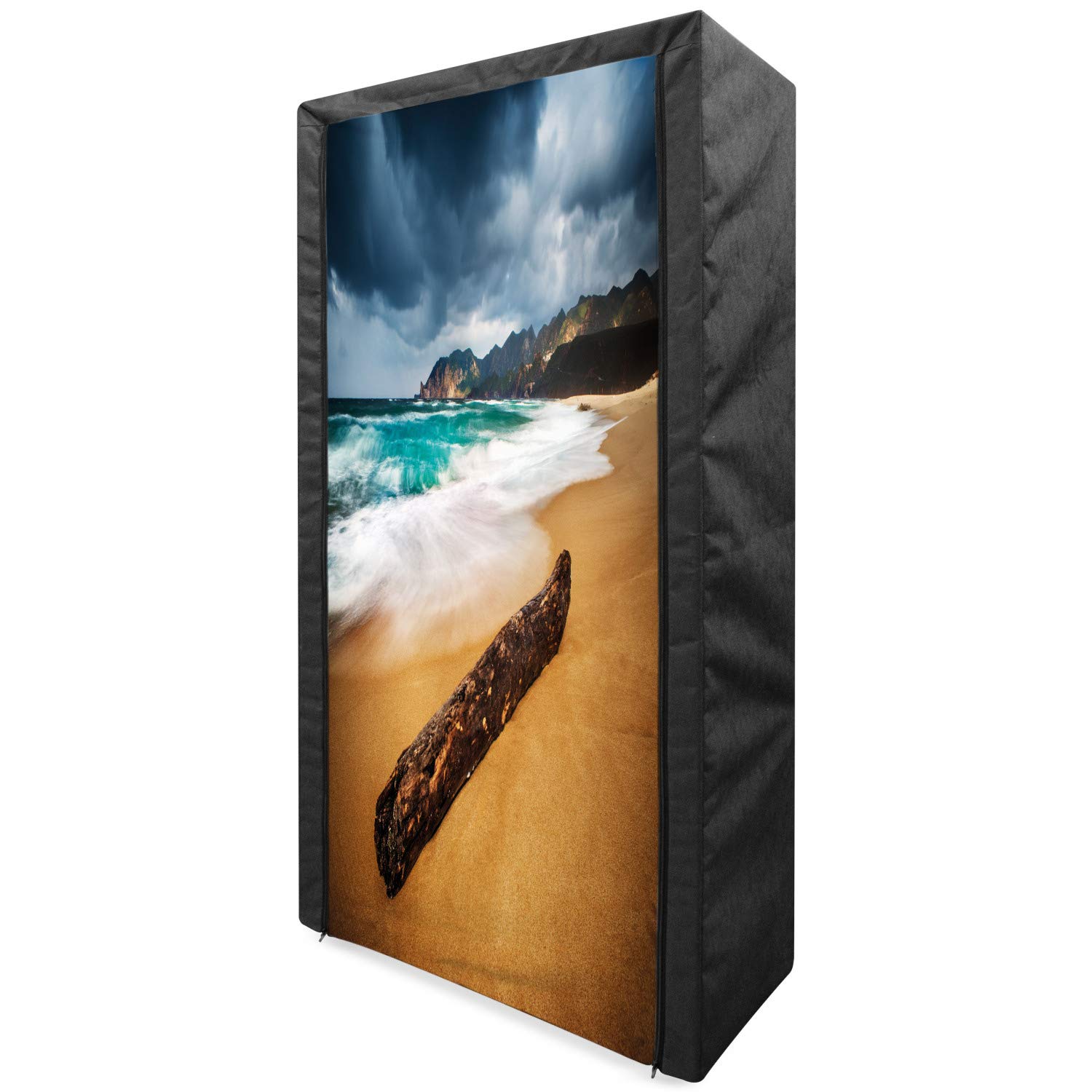 Ambesonne Driftwood Portable Fabric Wardrobe - Seascape Theme with Stormy Beach Tree Print, 33.5