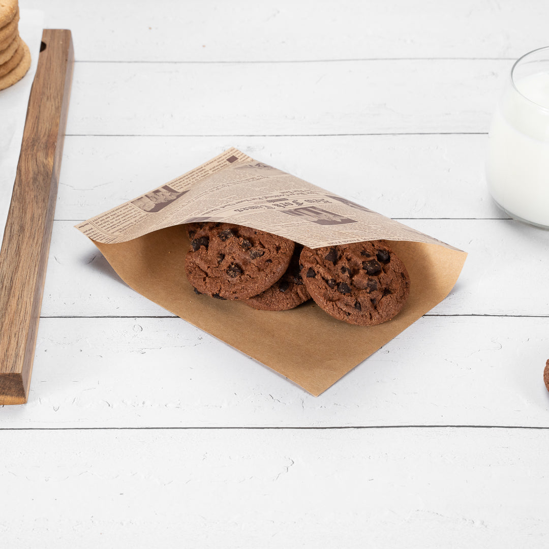 Eco-Friendly Greaseproof Newsprint Paper Bags - Small Double Open Design (6 1/4