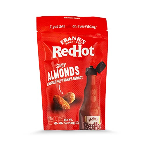 Frank's RedHot Hot Sauce Almonds - Spicy Crunchy Healthy Snacks, 5oz Resealable Bag for On-the-Go, Office, or Party Snacking