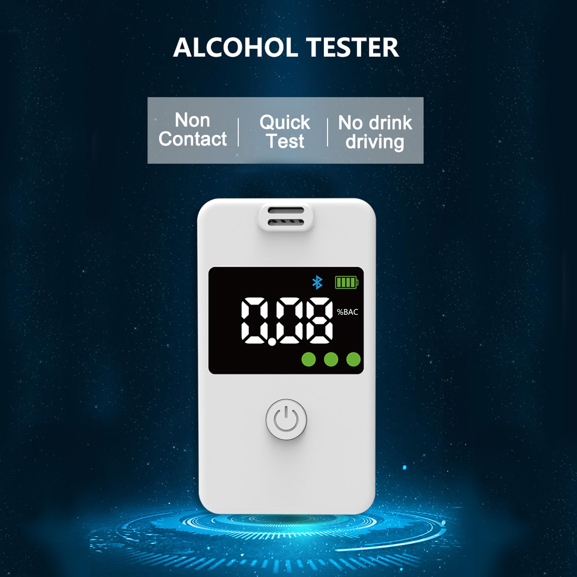 Professional Portable Alcohol Breathalyzer Tester with Bluetooth & Memory Function - High Accuracy Digital Breath Analyzer for Home, Party & Personal Use - White