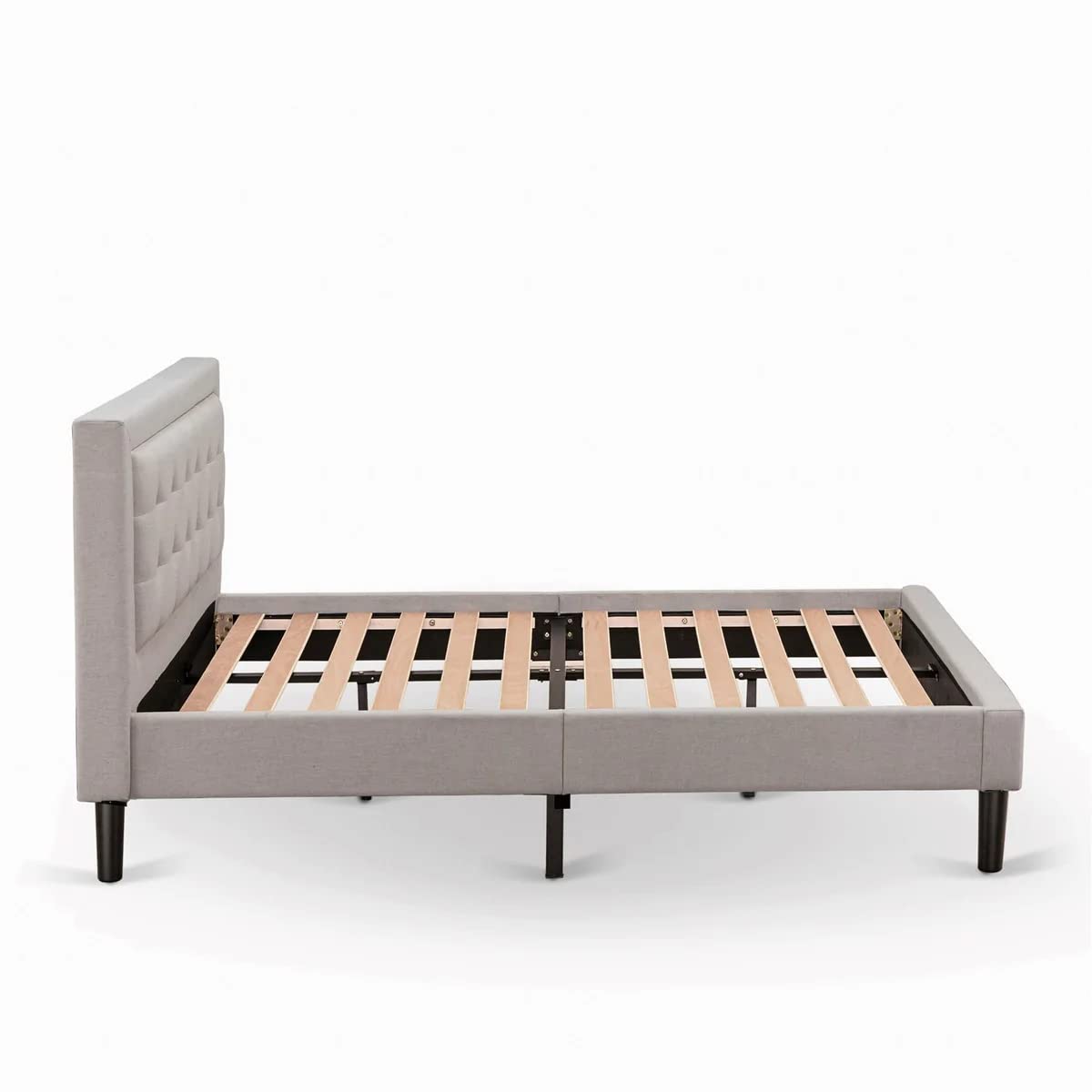 East West Furniture FN08F-1VL14 2-Piece Full Size Platform Bed Frame with Nightstand - Sturdy Beige Linen Fabric Bedroom Set for Modern Homes | Perfect for Small Spaces & Guest Rooms