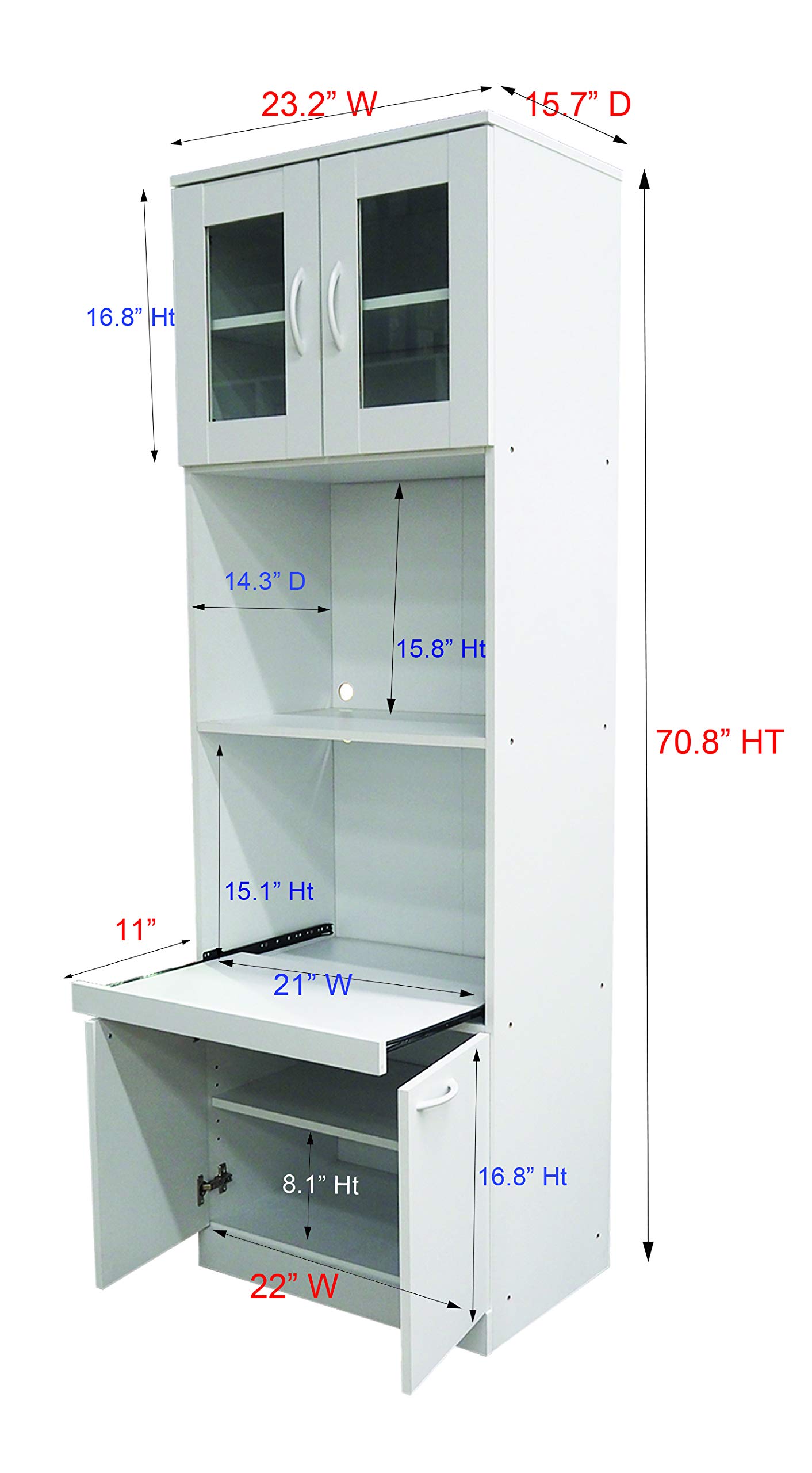 Kings Brand Furniture - Danbury Tall Kitchen Pantry Cabinet with Microwave Storage, White - Perfect for Small Kitchens & Apartment Living