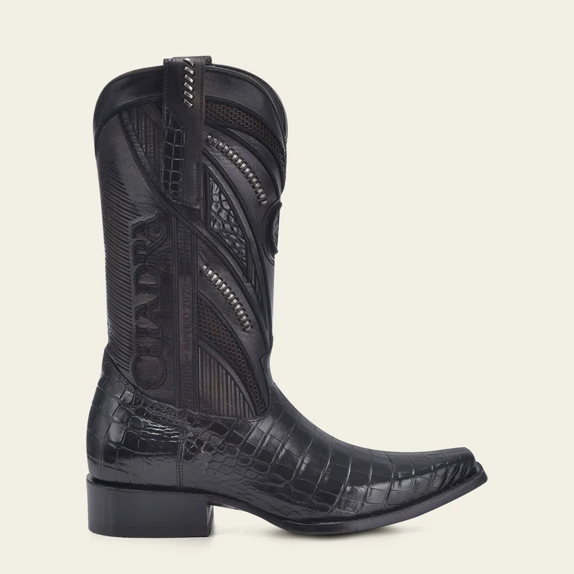 1B2RAL Men's Black Western Cowboy Alligator Leather Boots - Durable & Stylish for Rodeo, Country Music Festivals & Outdoor Adventures