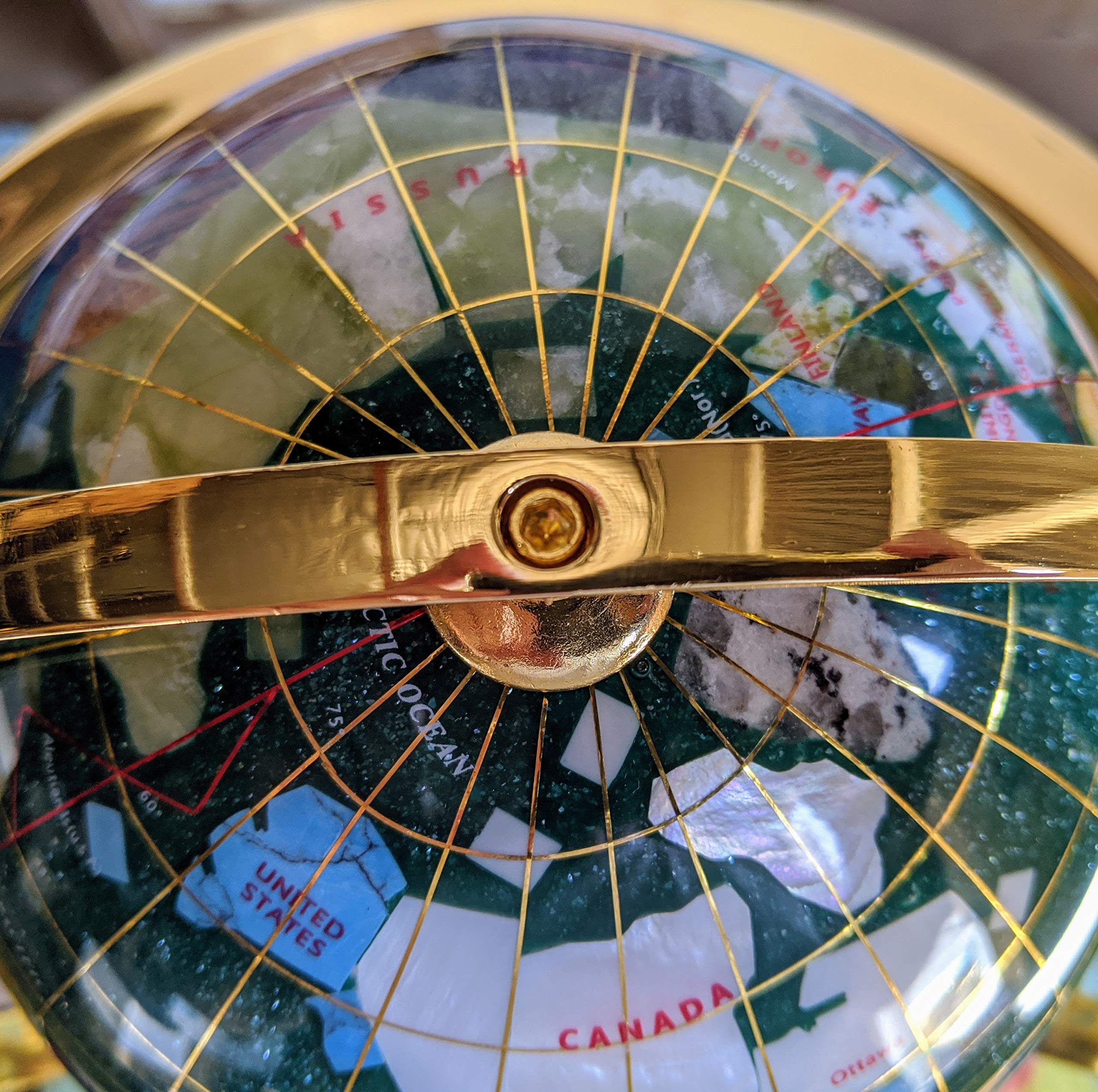 11-Inch Green Crystallite Ocean Gemstone Globe with 3-Leg Gold Stand - Unique Handcrafted Art Piece Since 1996 - Perfect for Home Decor, Office Desk & Gift Giving
