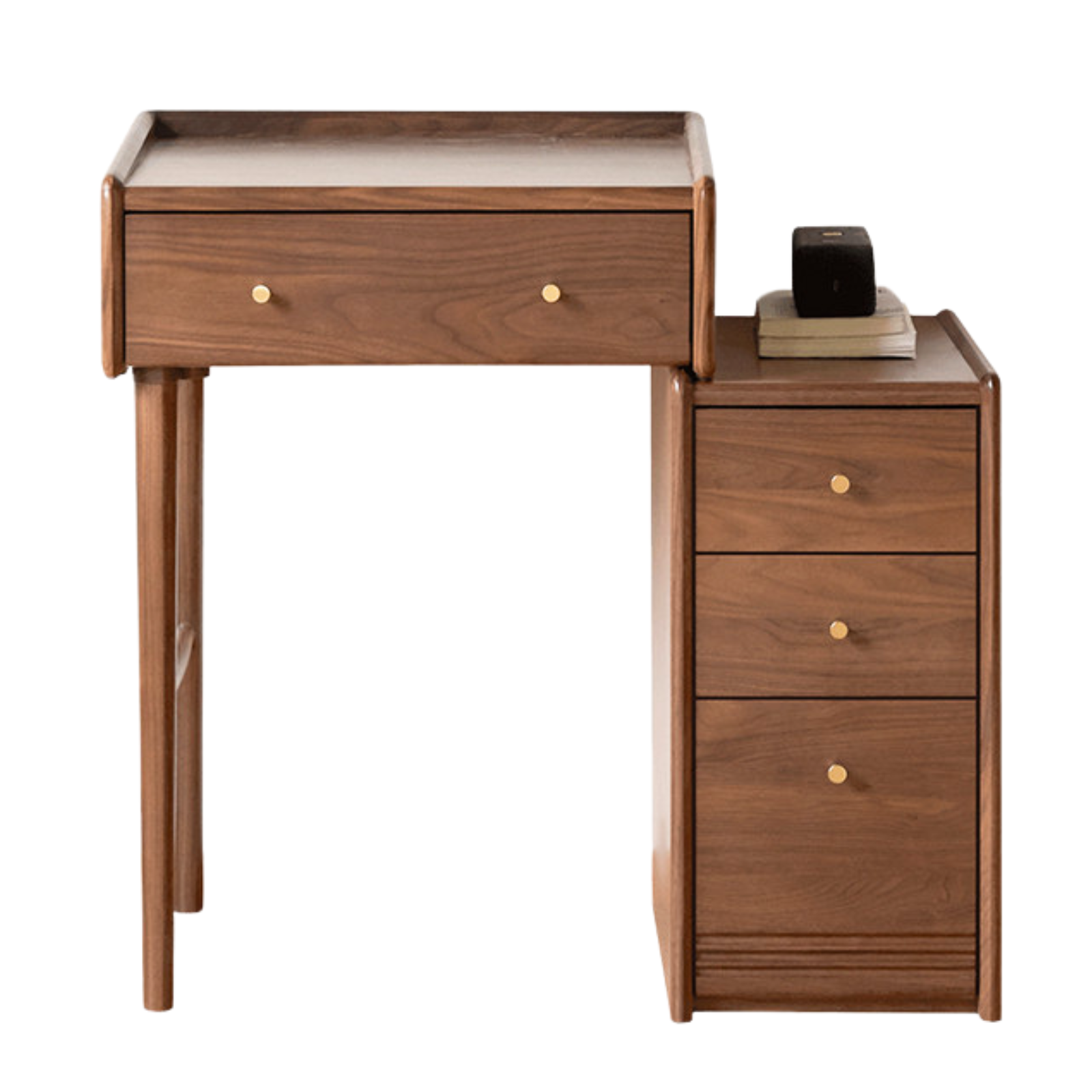 Premium Black Walnut Solid Wood Dressing Table with Cabinet - Elegant Vanity Desk for Bedroom, Makeup Station & Home Decor