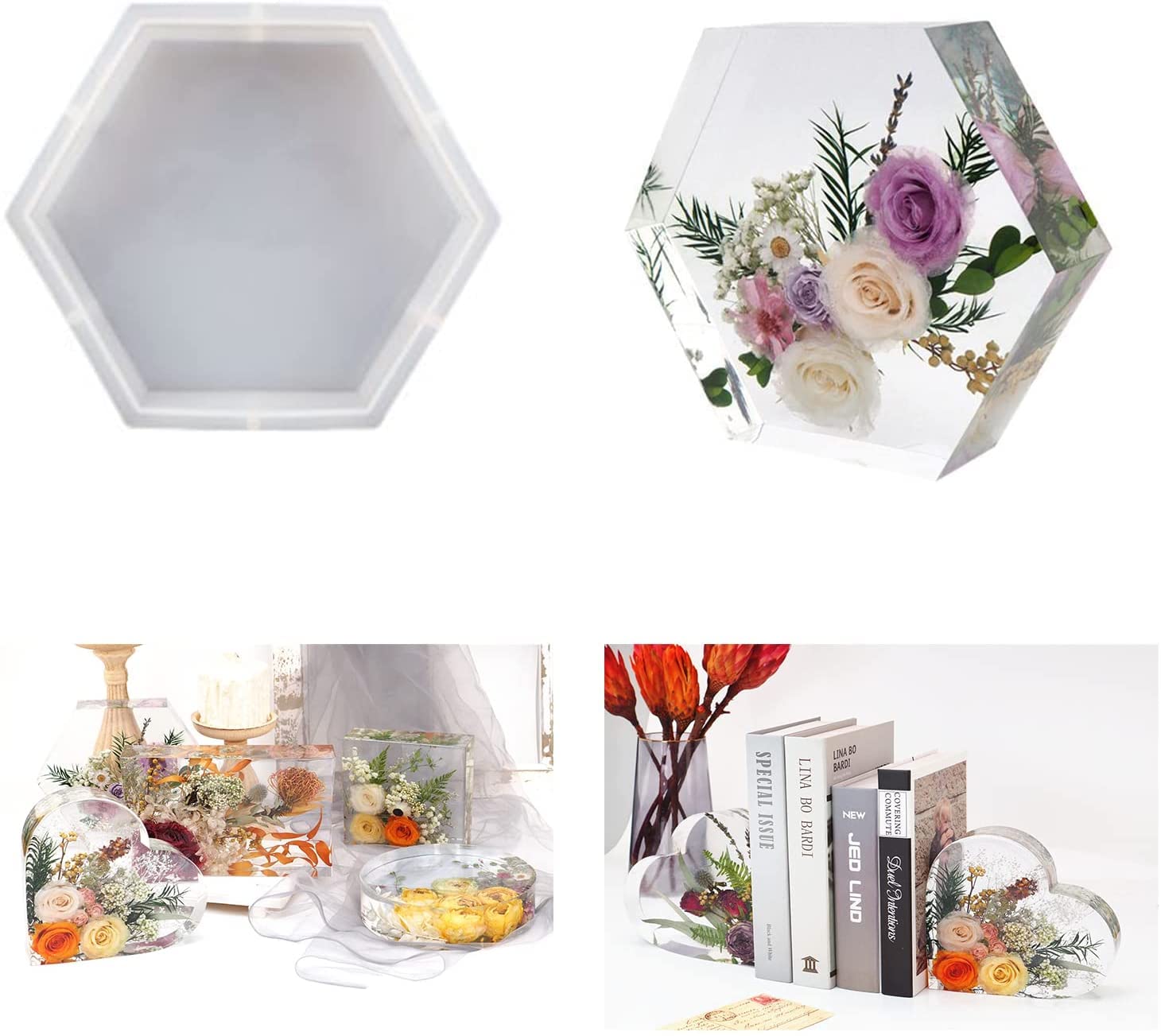 Hexagon Silicone Resin Molds for DIY Epoxy Casting - Geometric Cube Bookend Molds for Flower Preservation, Wedding & Anniversary Gifts (1-Piece Set) - Perfect for Home Decor, Craft Projects & Unique Present Ideas