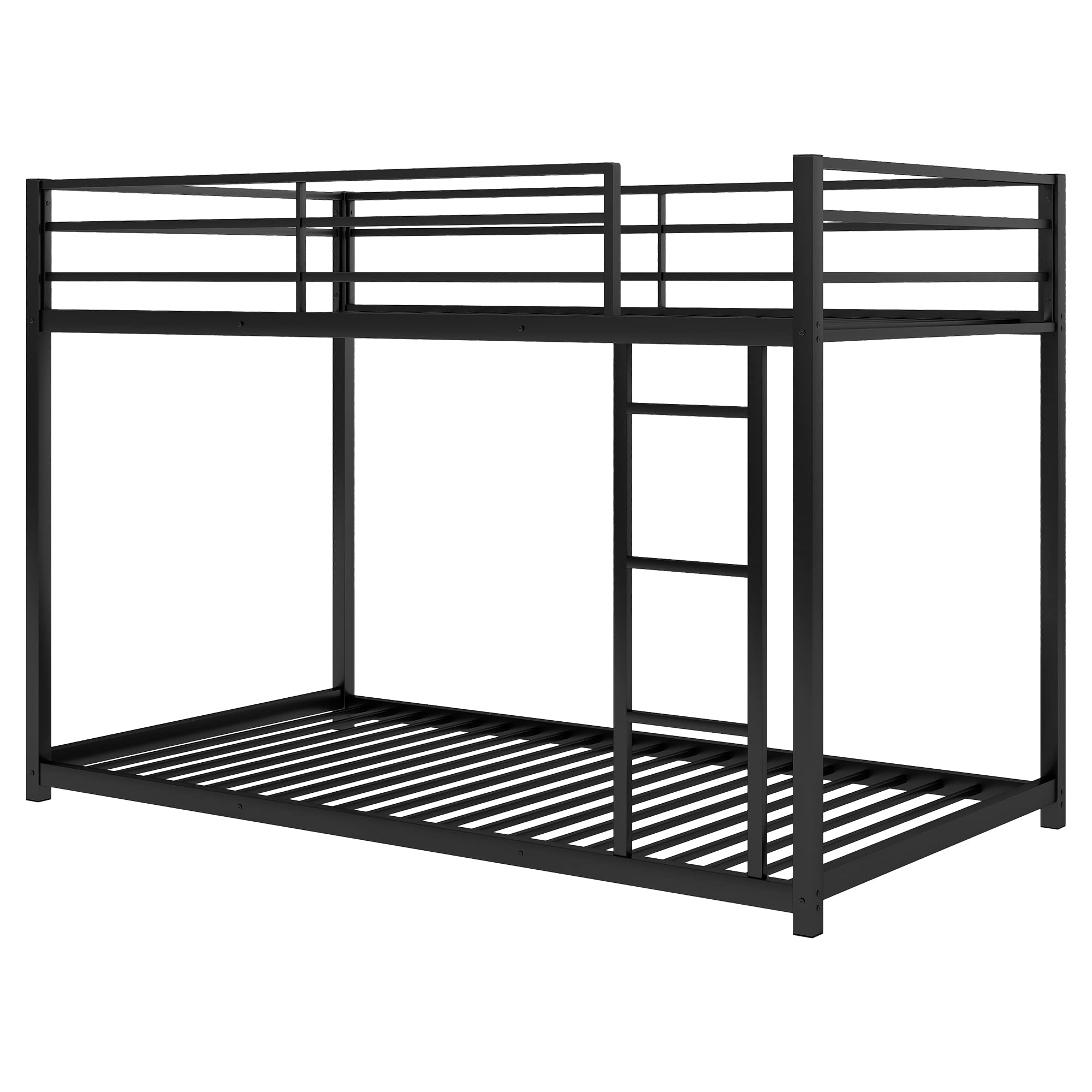 Heavy Duty Metal Twin Over Twin Bunk Bed Frame for Kids - Low Profile Junior Bunk Bed with Sturdy Construction in Black | Perfect for Small Bedrooms, Shared Kids' Rooms & Space-Saving Sleep Solutions