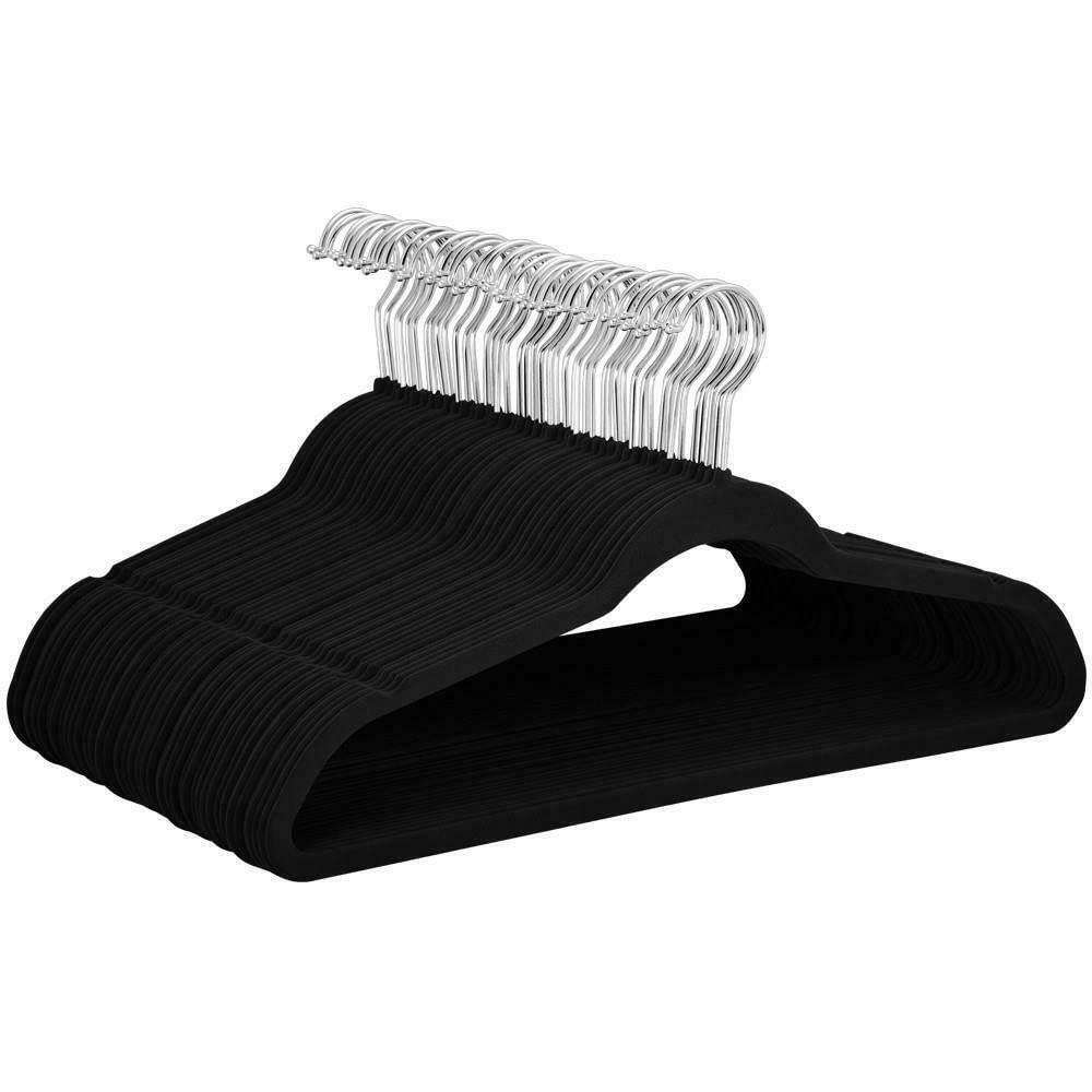 100PCS Non-Slip Velvet Hangers with Clips - Flocked Suit, Shirt & Pants Hangers for Coat Rack & Closet Organization - Space-Saving Clothes Hanger Set for Wardrobe, Laundry Room & Travel