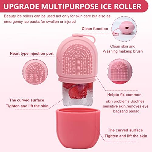 MAYCREATE® Ice Face Roller & Ice Cube Mold Set with Cleansing Brush - Leak-Proof Silicone Facial Massager for Puffiness Relief, Skin Tightening & Glowing Complexion - Perfect Women's Skincare Gift (Pink) | Use for Morning Routine, Post-Workout Recovery & Spa-Like Home Treatments