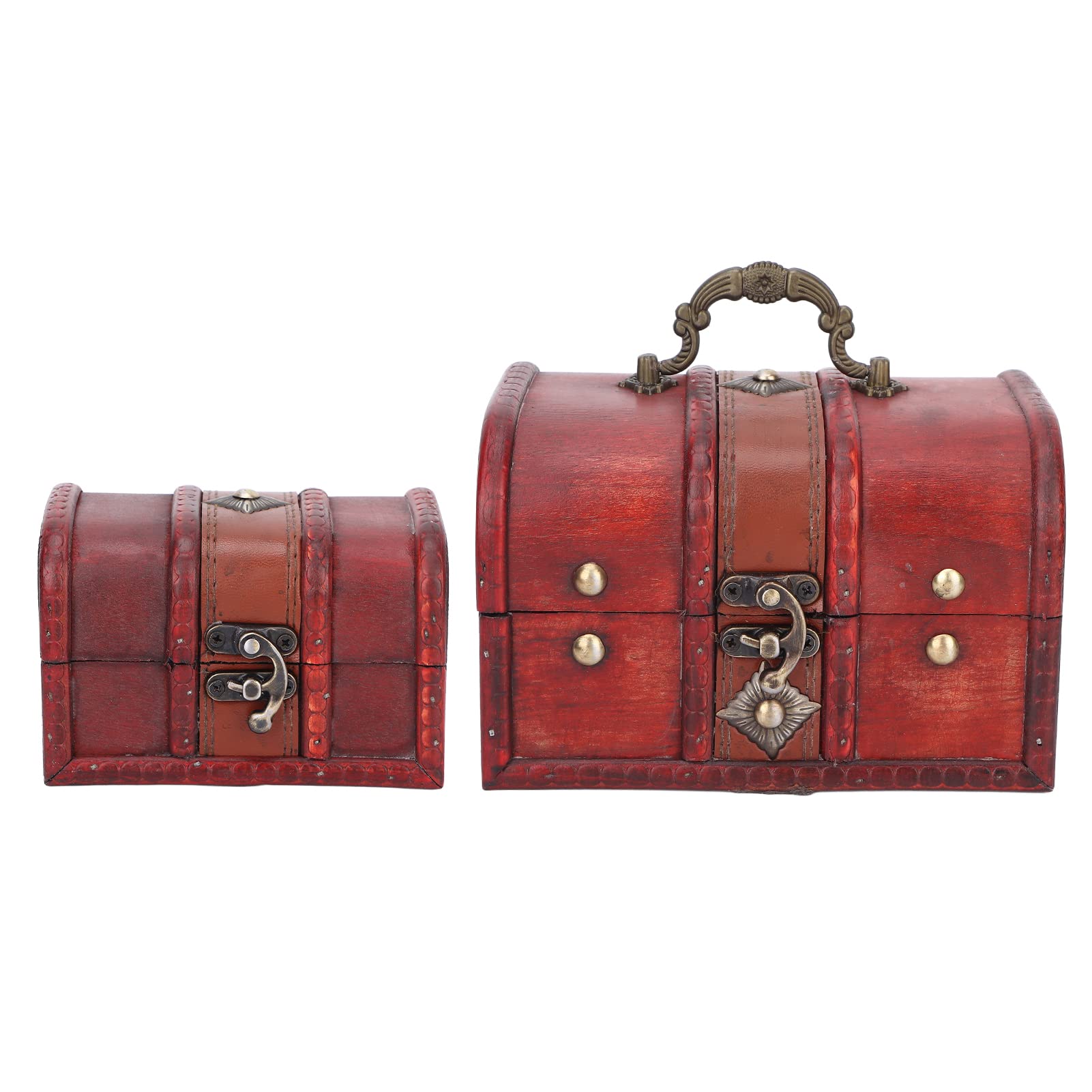 FILFEEL Vintage Wooden Storage Box Set of 2 - Retro Jewelry Organizer, Treasure Chest for Home & Office Decor - Perfect for Jewelry Storage, Keepsakes, and Desk Organization
