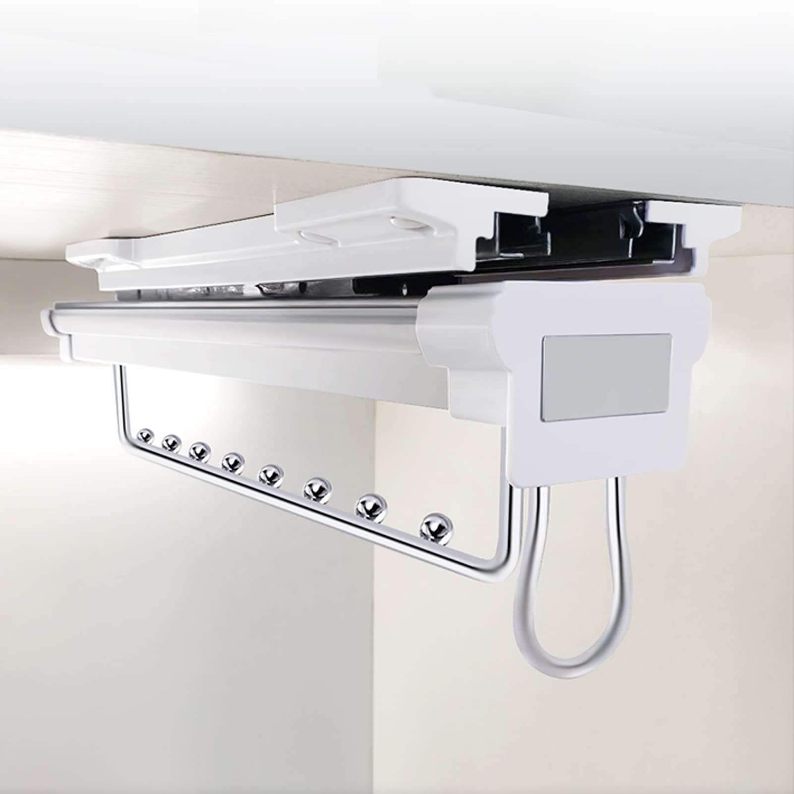 Extendable Metal Pull-Out Closet Valet Rod - Top Mount Clothing Rail Hanger Rack Bar for Wardrobe Organization | Space-Saving Closet Storage Solution for Hanging Clothes, Jackets & Accessories | Perfect for Bedroom, Walk-In Closets & Small Spaces
