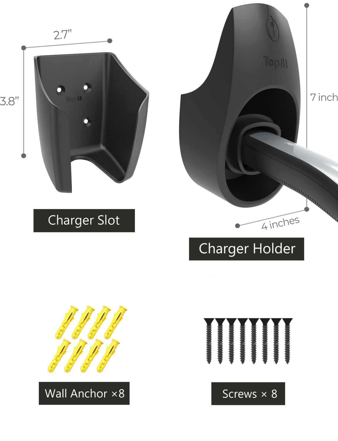 Tesla Charger Holder & Cable Organizer with Wall Mount Bracket - Compatible with Model 3/Y/S/X - Durable Charging Accessory for Home & Garage Use