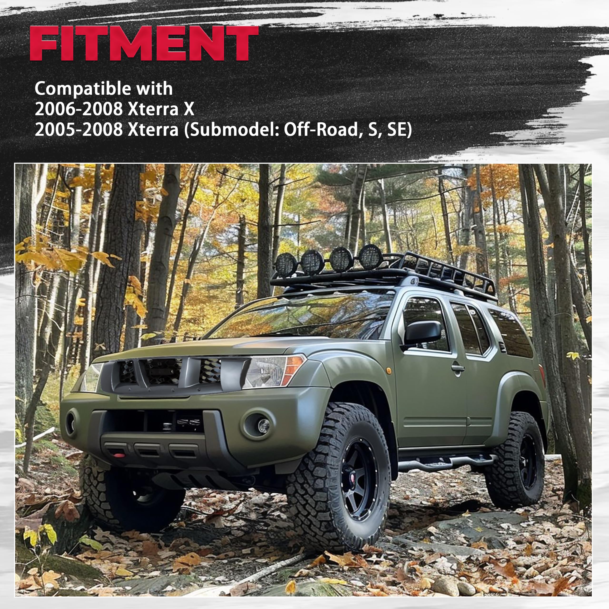 HECASA Front Grill Replacement for 2005-2008 Nissan Xterra Off-Road S SE Models - OEM 62310ZS20A, 62310EA000, NI1200220 Compatible - Bright Gray Bumper Upper Grille - Perfect for Off-Roading & Truck Customization