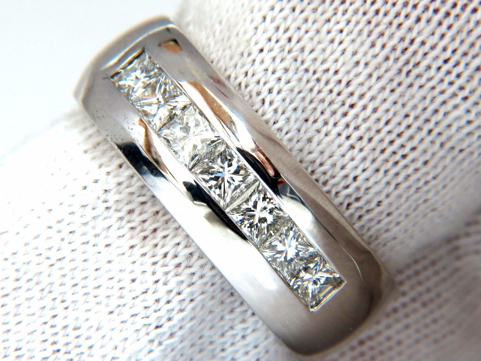1.18ct Natural Princess Cut Diamond Wide Band Ring - 14K White Gold 7.8mm Channel Set Wedding Band for Women, Perfect for Engagement, Anniversary & Special Occasion Gifts