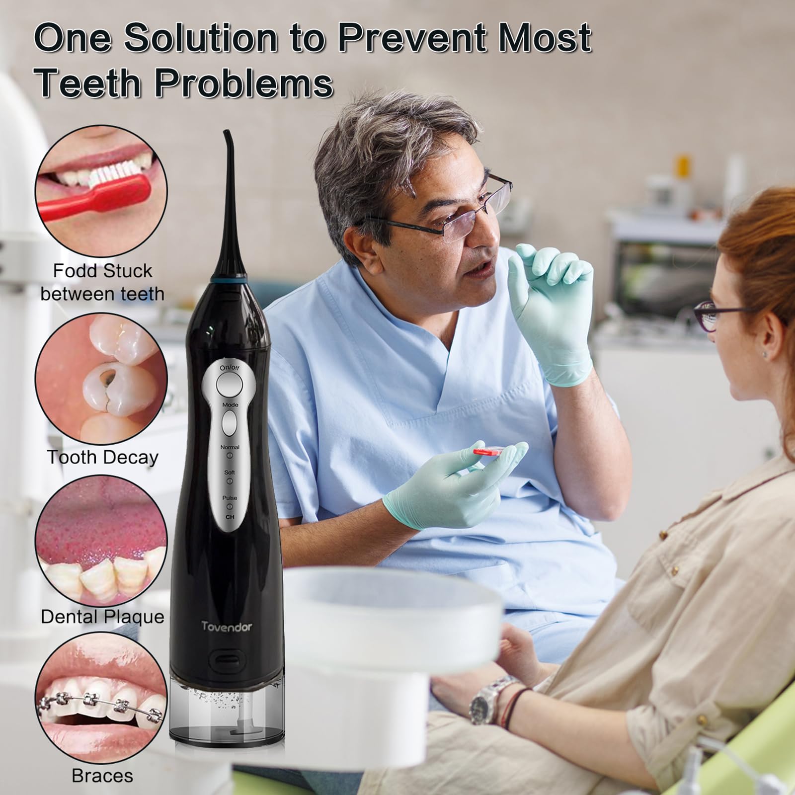 TOVENDOR Cordless Water Dental Flosser - 300ML Rechargeable Oral Irrigator with 5 Nozzle Tips | IPX7 Waterproof Teeth Cleaner for Braces, Gums & Deep Cleaning | Perfect for Travel & Home Use