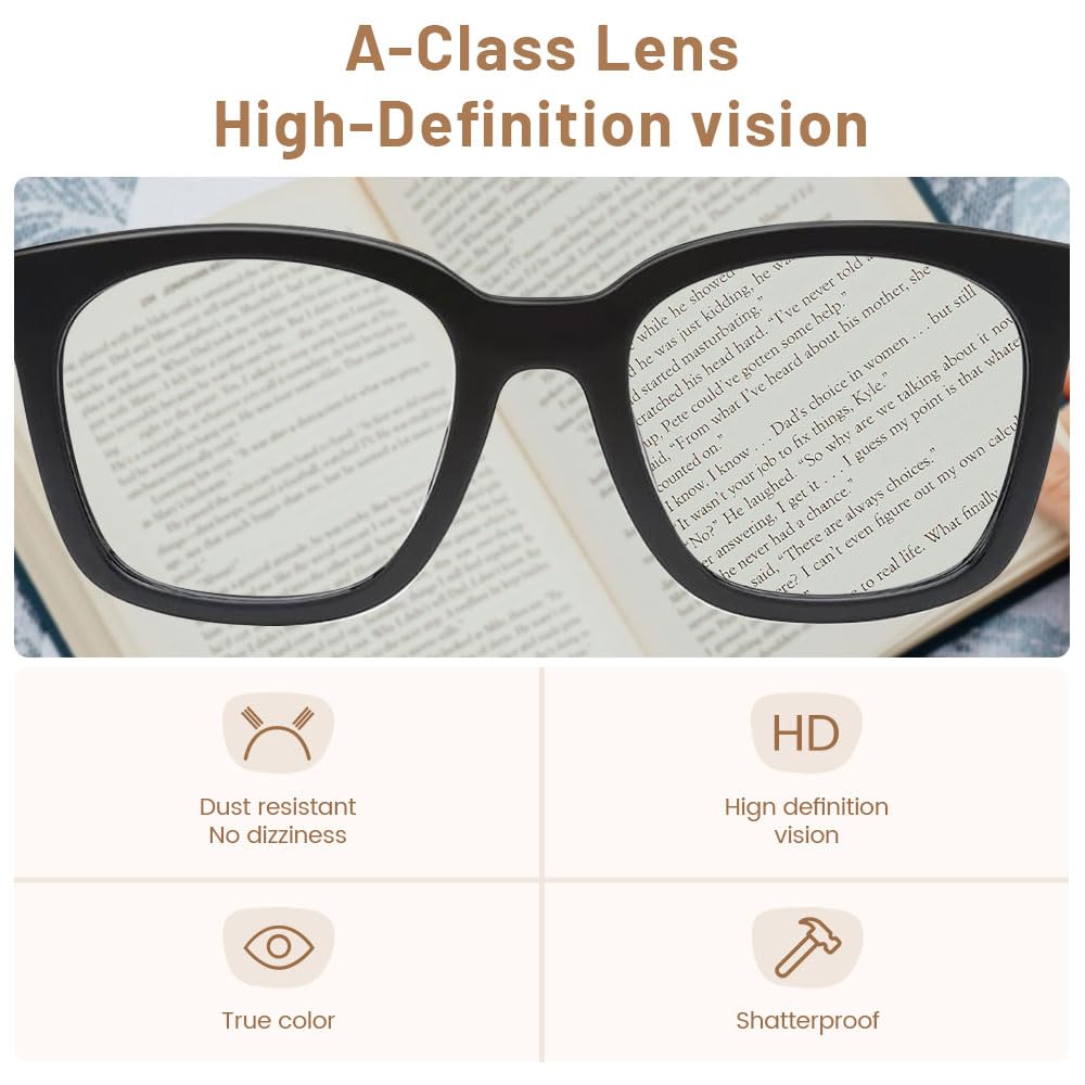 JiSoo Women's Reading Glasses 1.25 Magnification - Oversized Designer Readers with Spring Hinge for Comfort (Black) - Perfect for Reading Books, Using Smartphones, and Working on Computers
