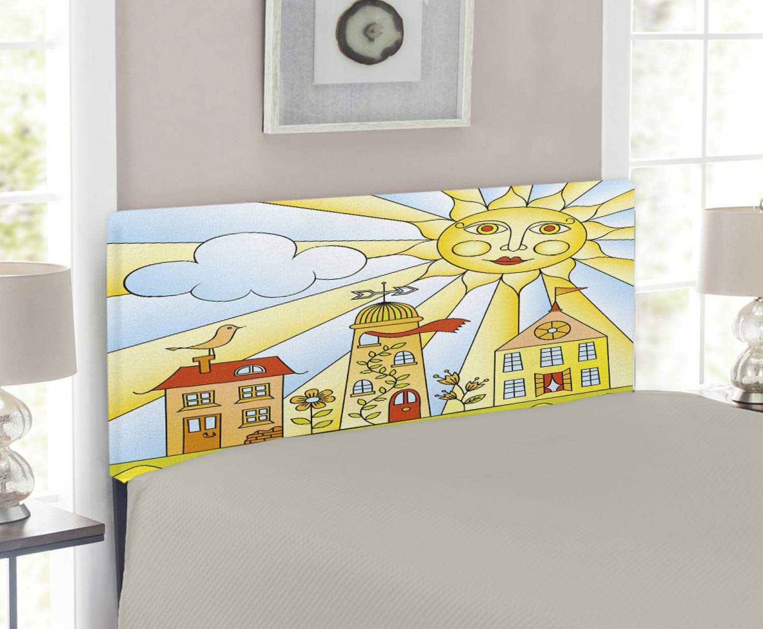 Ambesonne Garden Headboard - Upholstered Decorative Metal Bed Frame with Memory Foam, Twin Size, Multicolor City Landscape Design | Perfect for Kids' Rooms, Guest Bedrooms & Cozy Home Decor