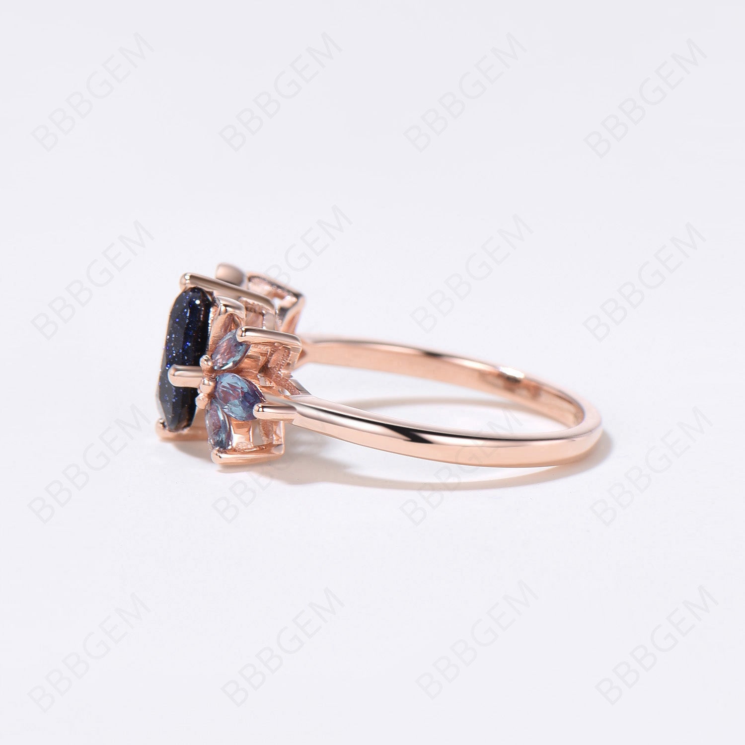 7mm Round Blue Sandstone Cat Engagement Ring - Alexandrite Cluster Wedding Band for Cat Lovers | Unique Kitten Jewelry Gift for Her, Perfect for Proposals, Anniversaries & Special Occasions