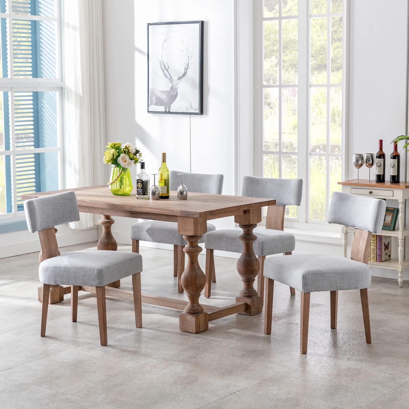Wahson Farmhouse Kitchen & Dining Room Chairs Set of 2 - Retro Linen Upholstered Dining Chairs with Sturdy Hardwood Legs in Grey | Perfect for Farmhouse, Cottage & Vintage Style Dining Rooms, Kitchens & Breakfast Nooks