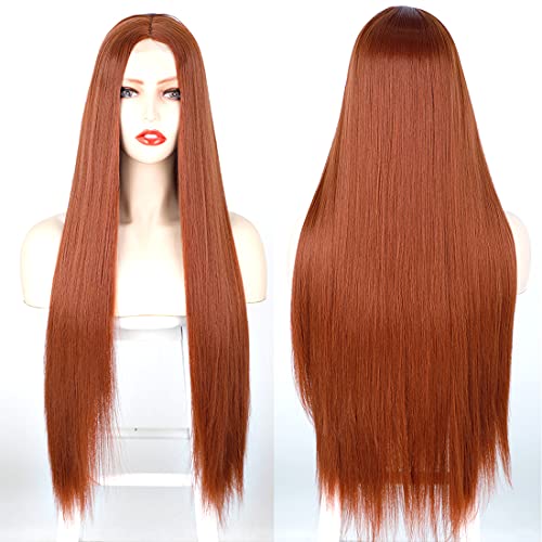 Long Straight Ombre Brown Wig with Middle Part - Natural Looking Synthetic Hair for Daily Wear & Cosplay