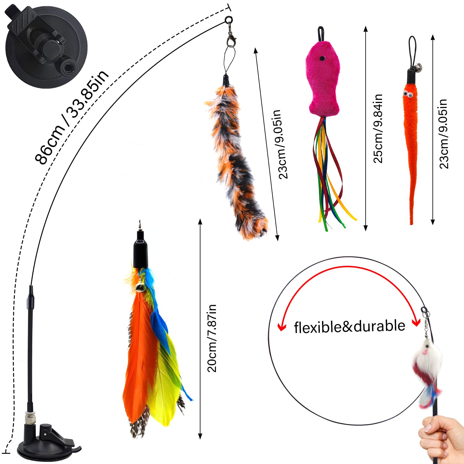 Interactive Cat Feather Wand Toy with 5 Accessories - Indoor Exercise & Play for Adult Cats