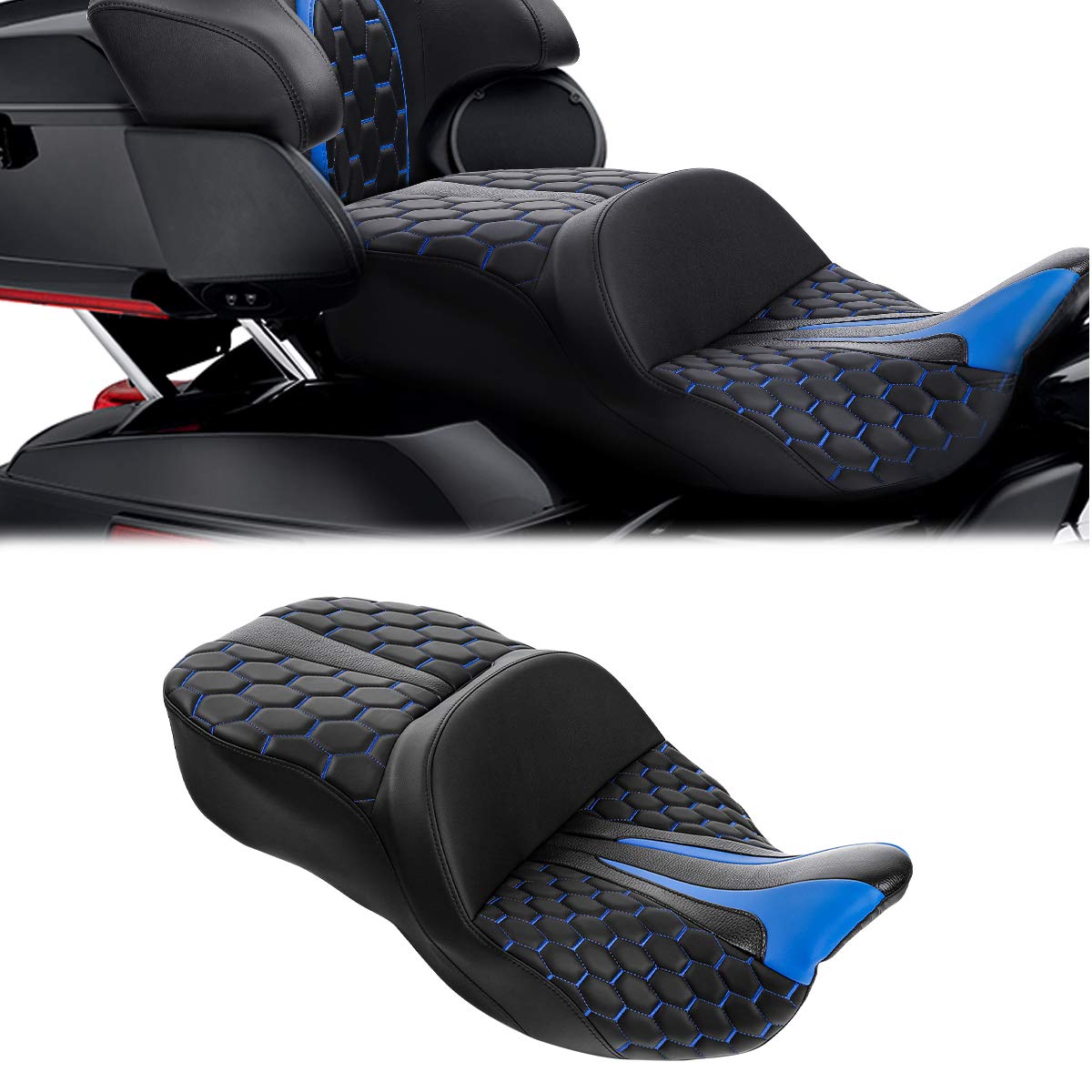 **Premium Two-Up One-Piece Rider & Passenger Seat for Harley Touring Models (2009-2023) – Road King, Street Glide, Road Glide, Electra Glide, Tri Glide, Ultra Classic – Comfortable Long-Distance Riding for Couples**    *(Ideal for road trips, touring adventures, and comfortable rides with a passenger on Harley-Davidson motorcycles.)*