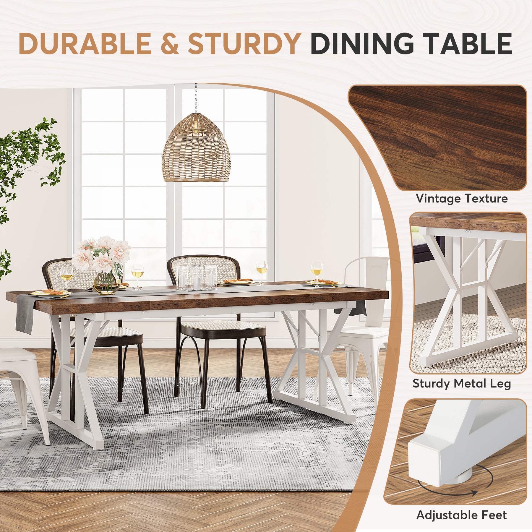 Solid Wood Farmhouse Dining Table - 70.8