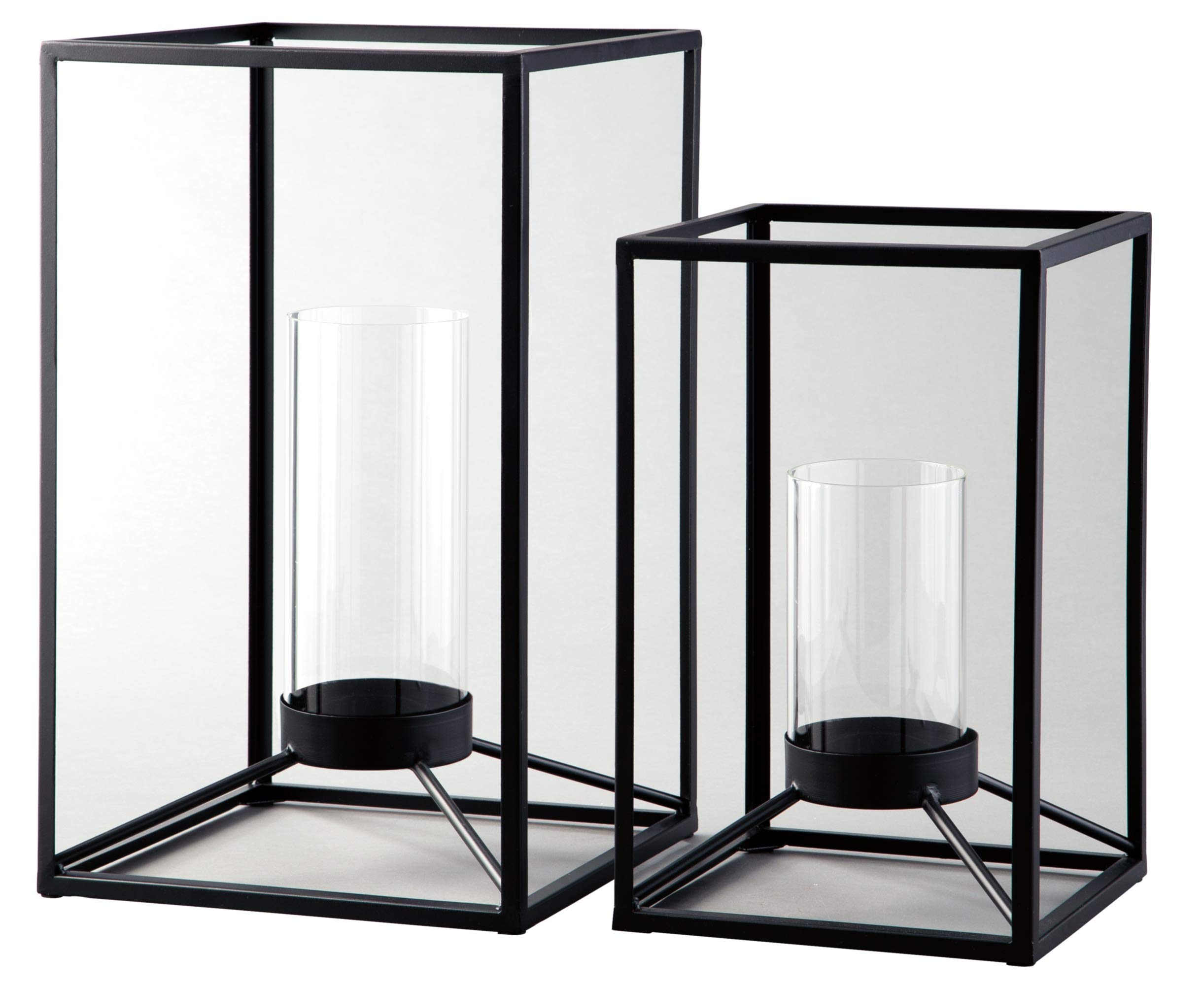 Signature Design by Ashley Dimtrois Metal 2-Piece Indoor/Outdoor Candle Lanterns Set - Black - Perfect for Patio, Garden, and Home Decor