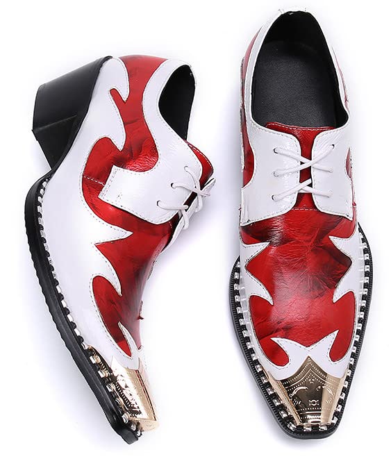 Santimon Men's Floral Oxford Dress Shoes - Genuine Leather Lined Business Formal Shoes with Rose Paint Metal Cap Toe - Classic Lace Up for Wedding, Dance & Office Occasions
