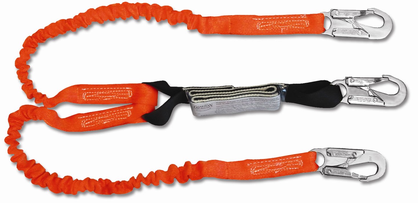 Guardian 01296 Shock Absorbing Lanyard - 4.5 to 6-Foot Double Leg Safety Stretch Lanyard for Construction, Roofing & Fall Protection Work