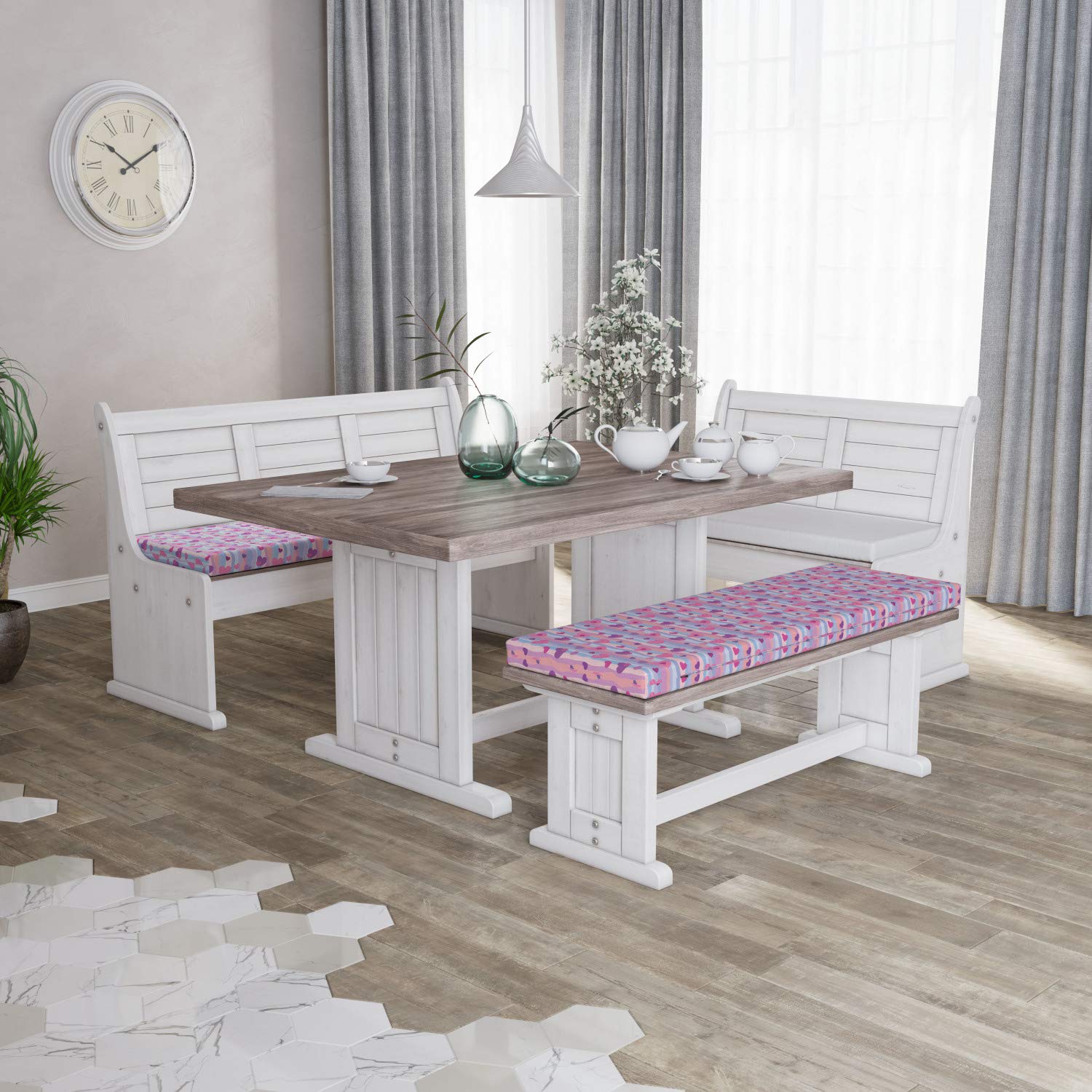 Ambesonne 2-Piece Love Bench Cushion Set with Heart & Vertical Stripes Design - 45