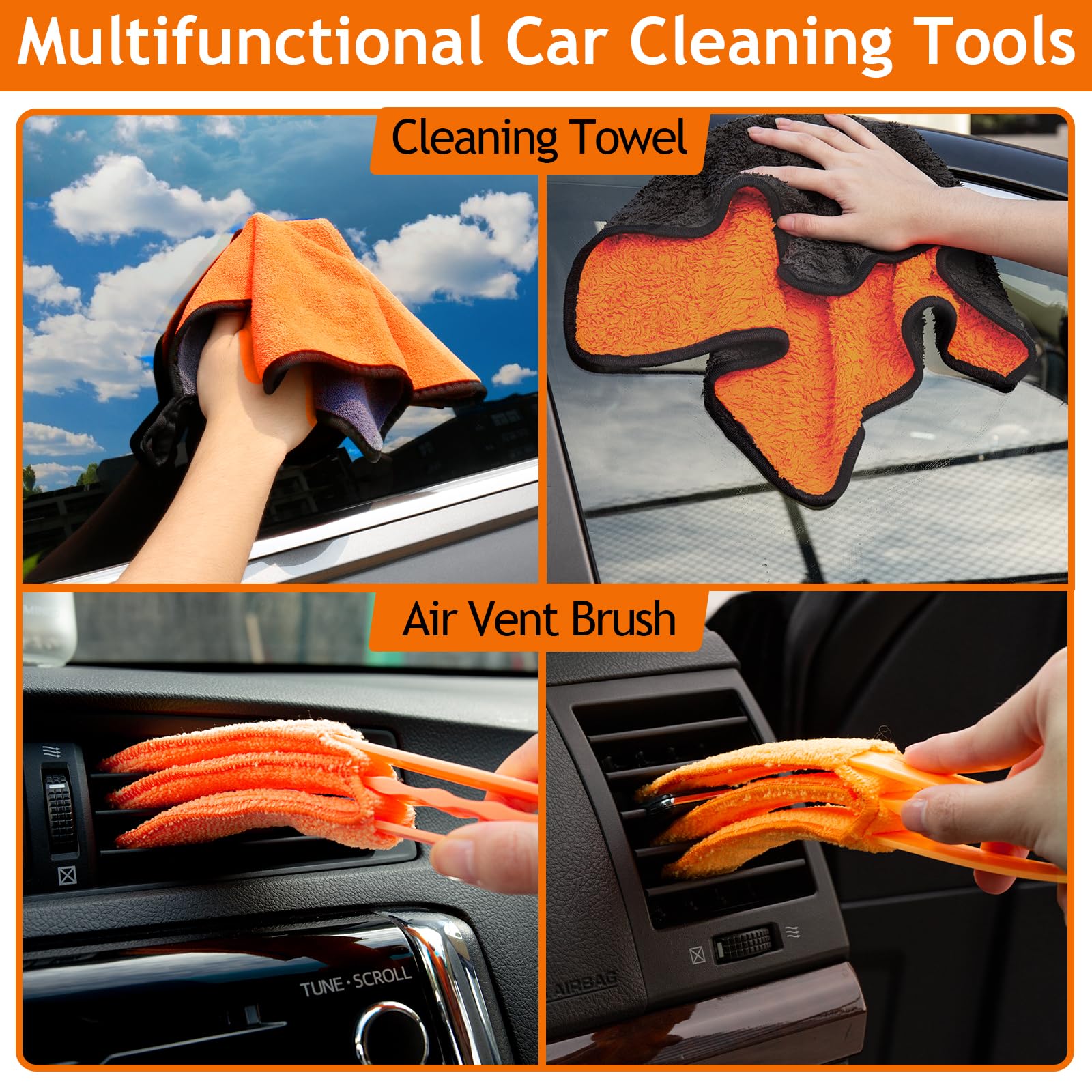 THINKWORK 17PCS Car Detailing Kit - Premium Interior & Exterior Cleaning Tools Set with Dust Removal Brush, Detailing Gel, Window Cleaner, Microfiber Towels for Car Washing, Waxing & Auto Care