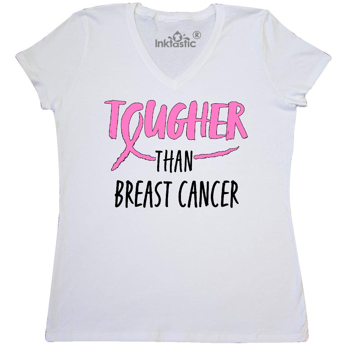 Tougher Than Breast Cancer with Pink Ribbon Women's V-Neck T-Shirt - Soft Cotton Tee for Breast Cancer Awareness, Survivors & Supporters - Perfect for Fundraisers, Walks & Everyday Wear