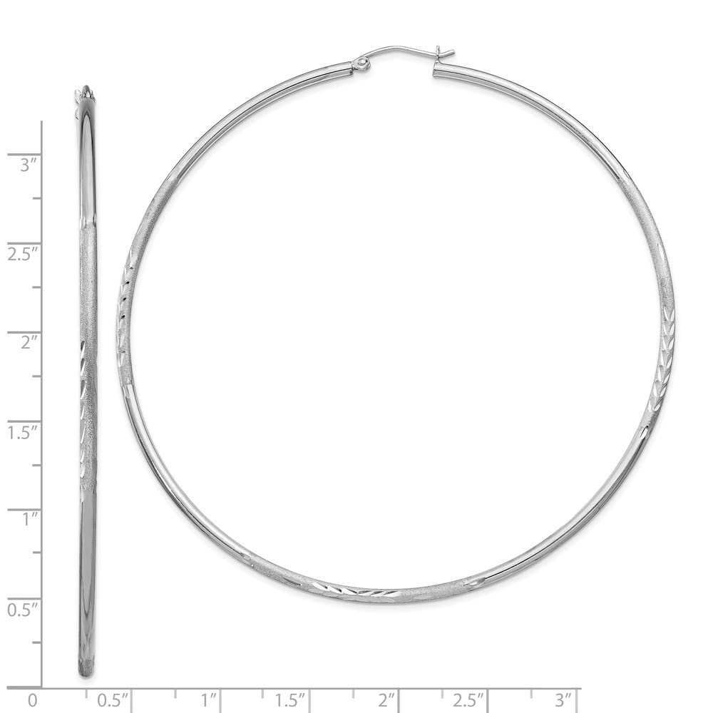 925 Sterling Silver Rhodium-Plated 2mm Polished & Satin Diamond-Cut Hoop Earrings for Women - Elegant Everyday Jewelry, Gift for Her, Wedding & Party Accessories
