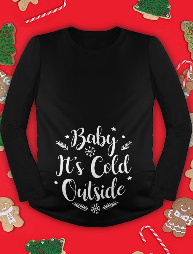 Tstars Christmas Pregnancy Shirt - 'Baby It's Cold Outside' Maternity Long Sleeve Top for Holiday Photos & Winter Family Gatherings