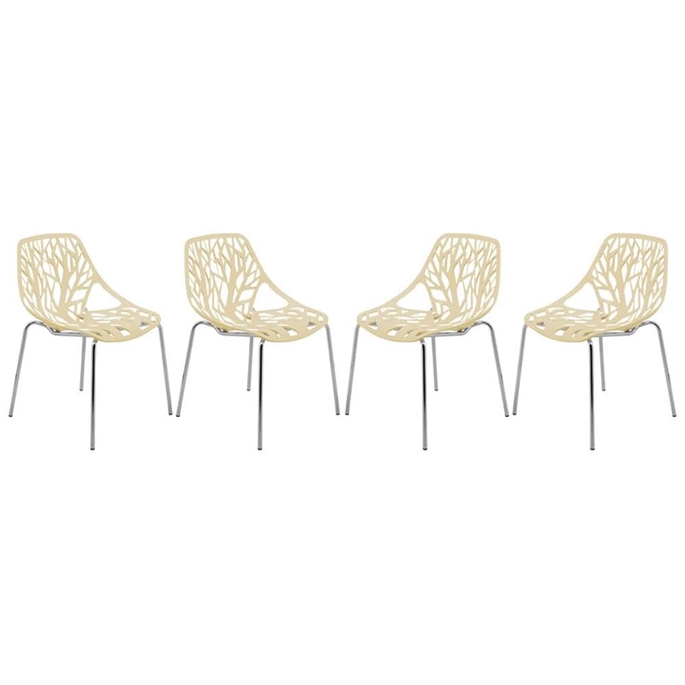 Modern Dining Chairs Set of 4 - LeisureMod Forest Design with Chrome Legs, Cream Upholstery - Perfect for Kitchen, Dining Room & Contemporary Home Decor