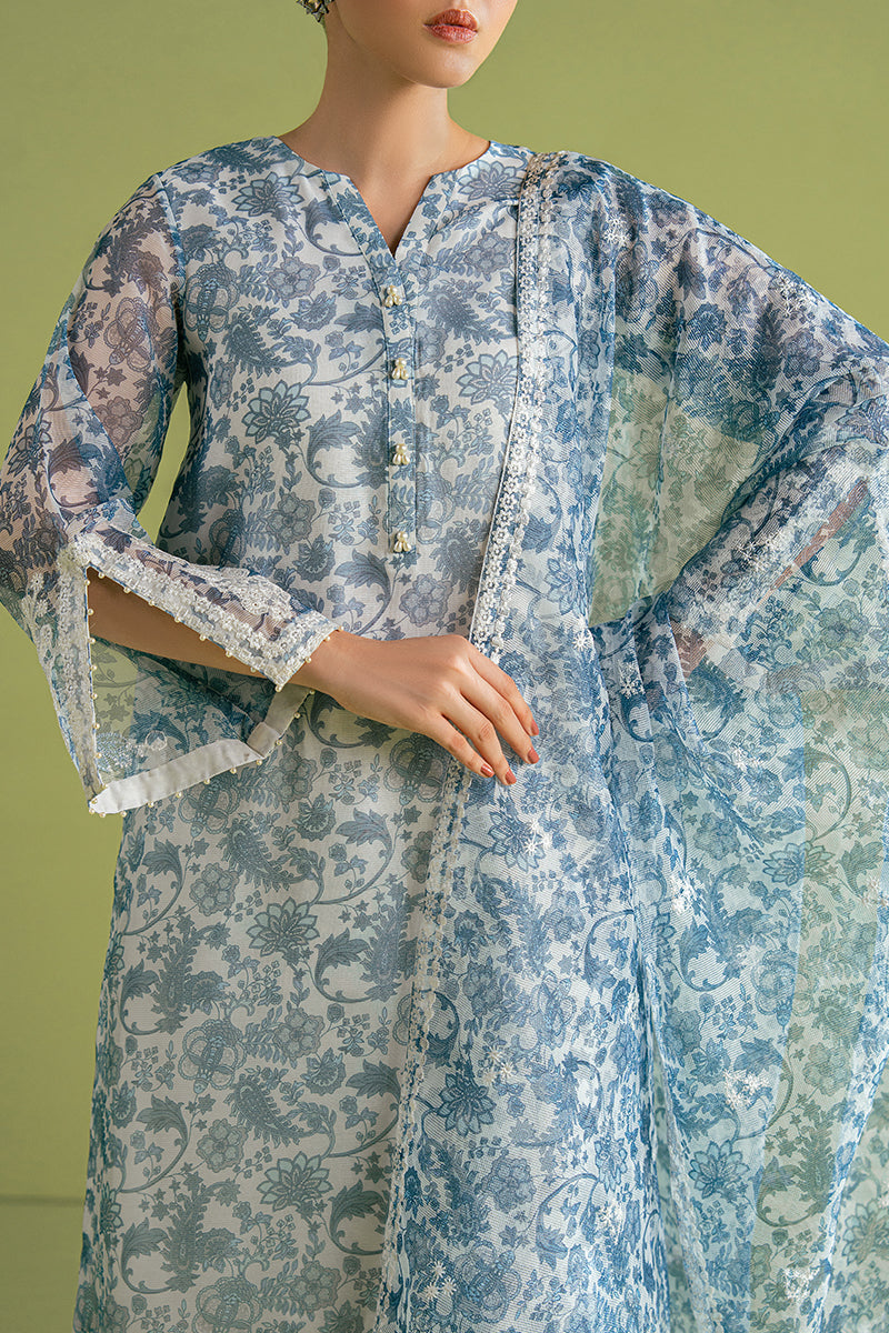 Elegant Blue Ceramic 2-Piece Outfit (Shirt & Dupatta) for Women - Perfect for Weddings, Parties & Festive Occasions