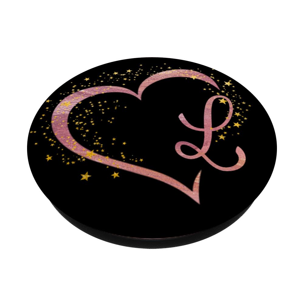 Rose Pink Heart Monogram PopSocket with Letter L Initial - Adhesive PopGrip for Phones & Tablets - Perfect for Gifts, Personalization, and Everyday Use