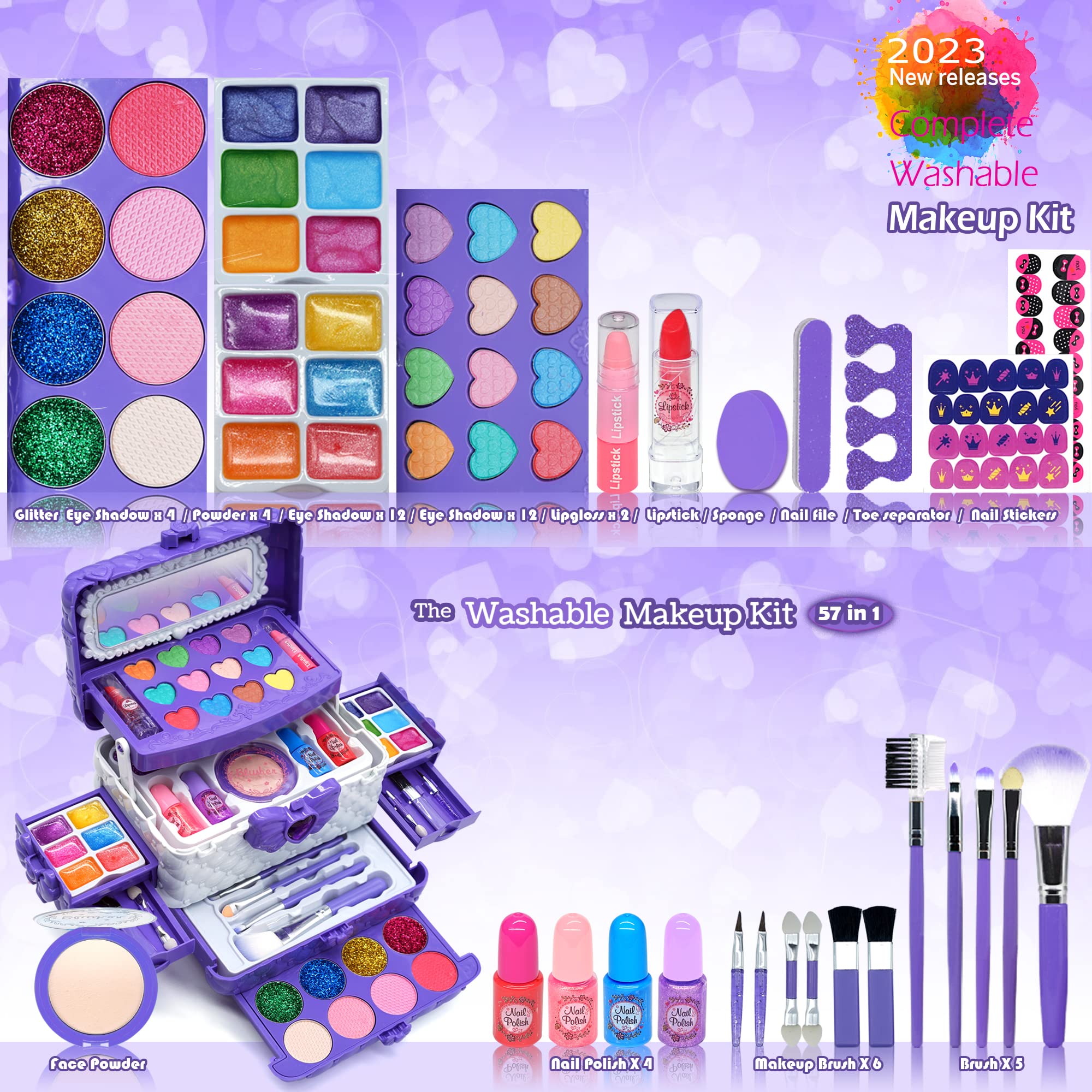 **Non-Toxic Kids Makeup Kit for Girls Ages 4-10 - Princess Cosmetic Toy Set with Safe Play Makeup for Toddlers & Children - Perfect Birthday Gift & Pretend Play Dress-Up for Parties & Role-Playing**
