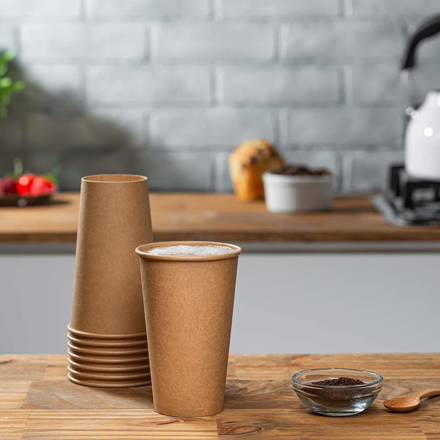 600 Pack 20 oz Brown Kraft Paper Coffee Cups - Eco-Friendly Disposable Hot Drink Cups for Coffee, Tea & Cocoa | Perfect for Offices, Cafés & Home Use
