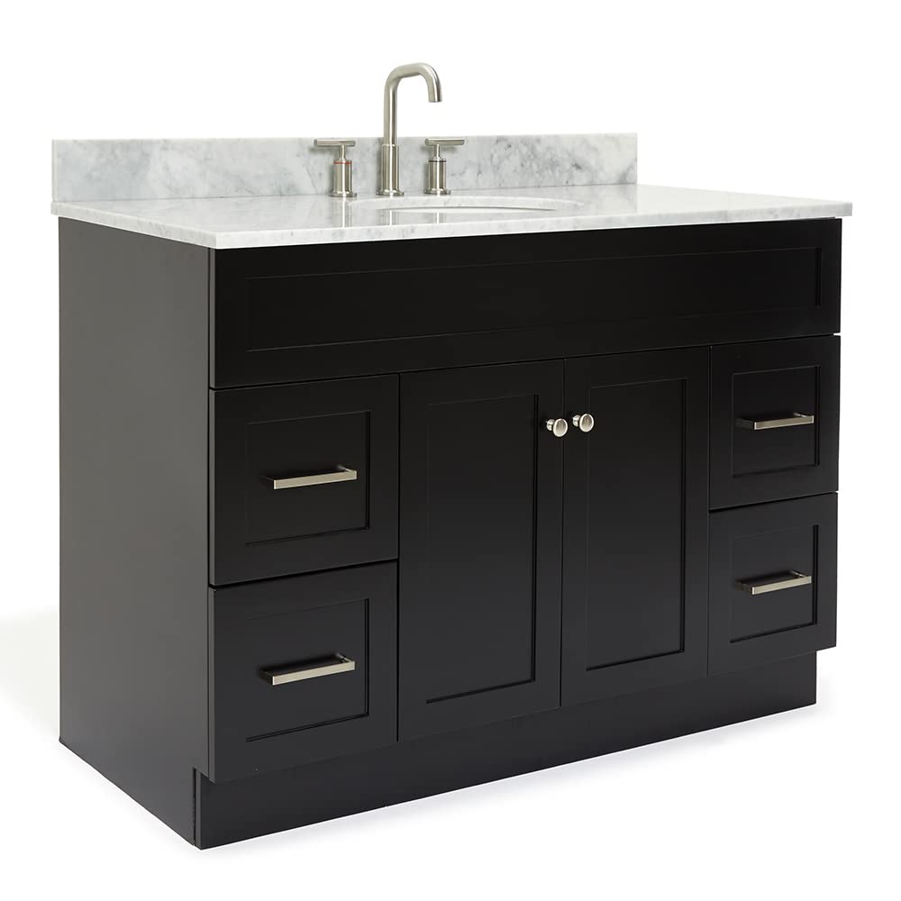 ARIEL Hamlet 49-Inch Oval Bathroom Vanity with Carrara White Marble Countertop in Black - Perfect for Modern Master Bathrooms and Guest Powder Rooms