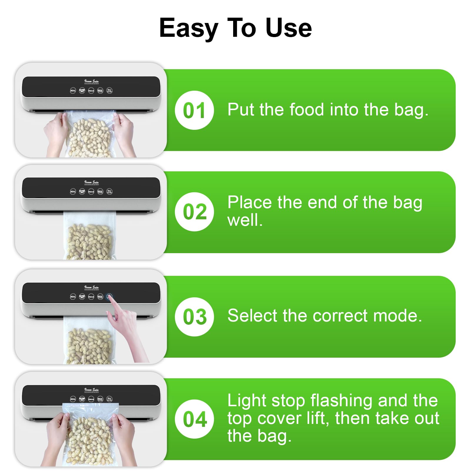 Automatic Vacuum Sealer Machine 70Kpa with LED Touch Screen - 15 Seal Bags & Air Suction Hose Included - Food Saver for Dry/Wet Foods - Perfect for Meal Prep, Sous Vide & Long-Term Food Storage