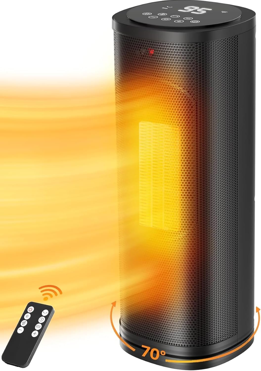 Portable Space Heater 1500W with Adjustable Thermostat & Remote Control - 70° Oscillation, 4 Heating Modes, 1-12H Timer - PTC Ceramic Electric Heater for Office, Bedroom, Large Room - Perfect for Winter Home & Office Warming