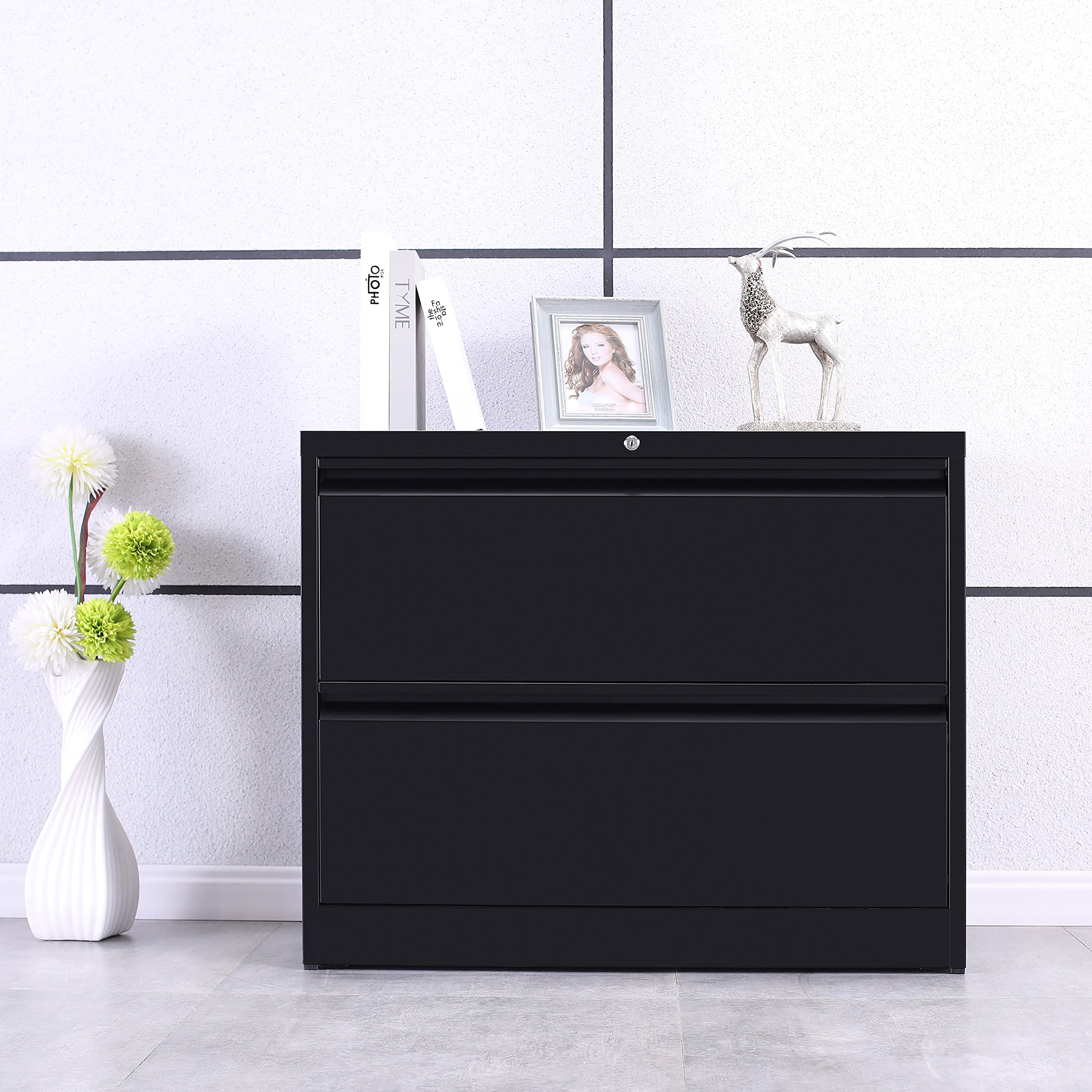 Heavy Duty 2-Drawer Lockable Metal Lateral File Cabinet for Home Office - Secure Document Storage & Organization (Black) | Perfect for Home, Office & Business Use