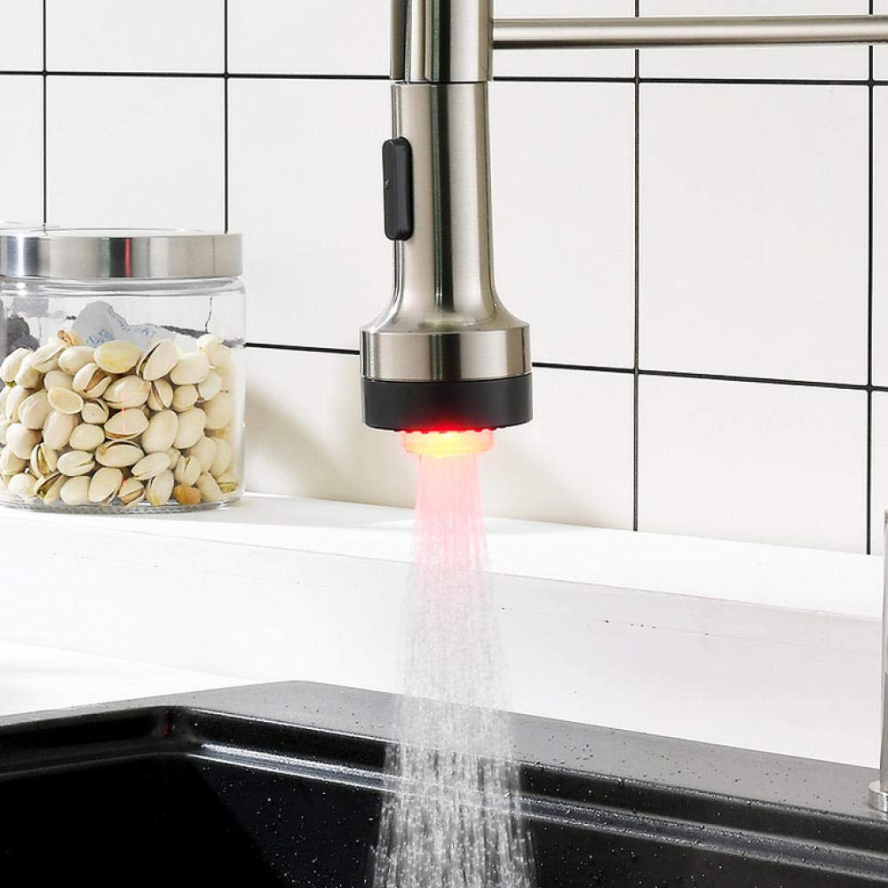 Led Spring Style Brushed Nickel Pull Down Kitchen Faucet with Brass Swivel Tap for Hot and Cold Water Mixer, Ideal for Modern Home Kitchens and Sink Upgrades