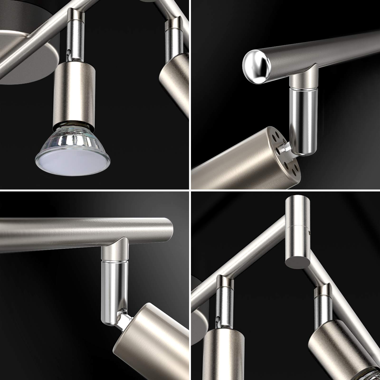 Unicozin 6-Way Rotatable LED Ceiling Light with Matt Nickel Finish - 6 x 4W GU10 LED Bulbs Included (450LM, Cool White 6000K) - Perfect for Kitchen, Living Room, Bedroom Lighting & Modern Home Decor