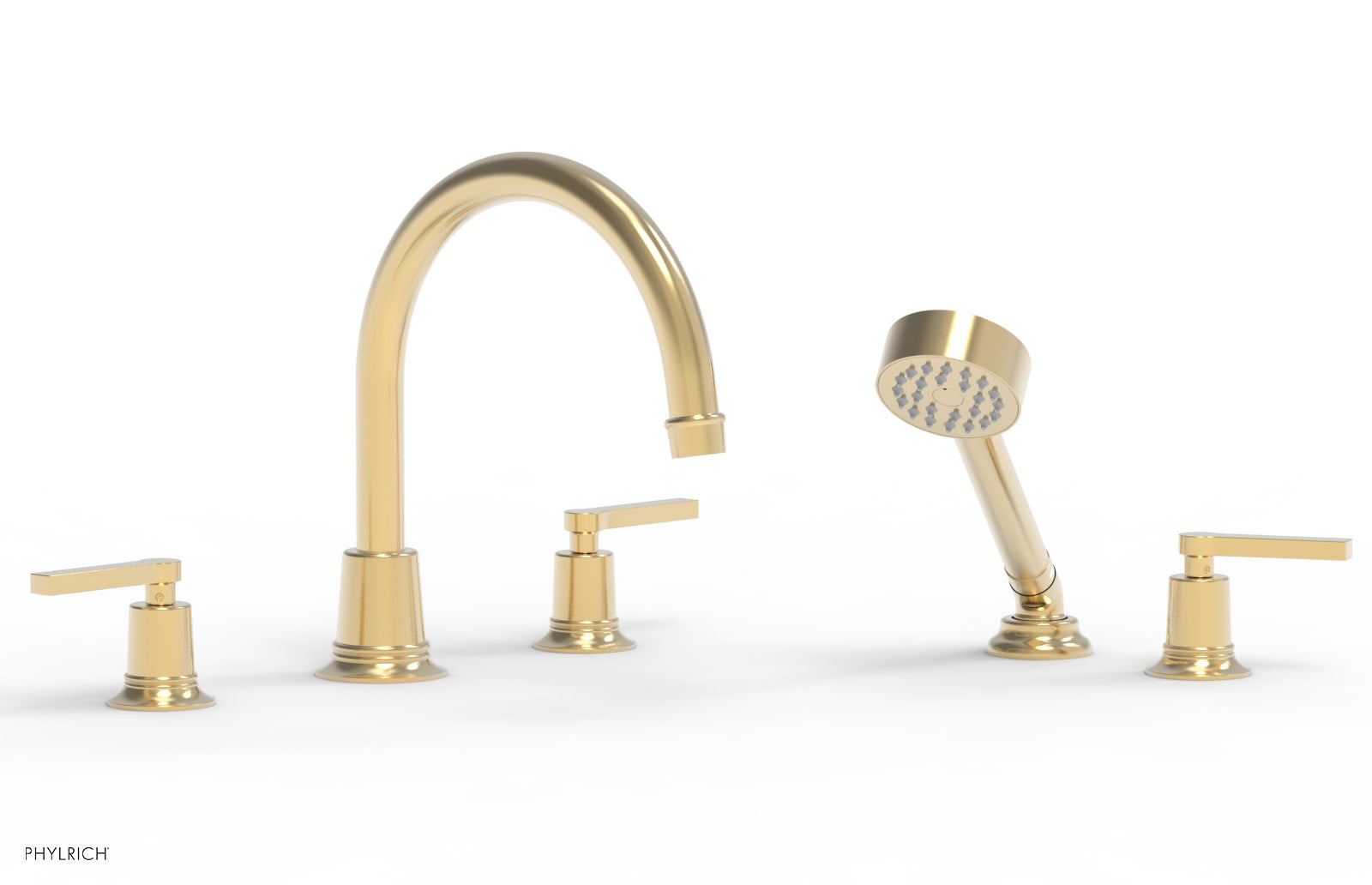HEX MODERN Deck Mount Tub Faucet Set with Hand Shower and Lever Handles - Model 501 51 - Perfect for Bathroom Renovation and Spa-Like Shower Experience