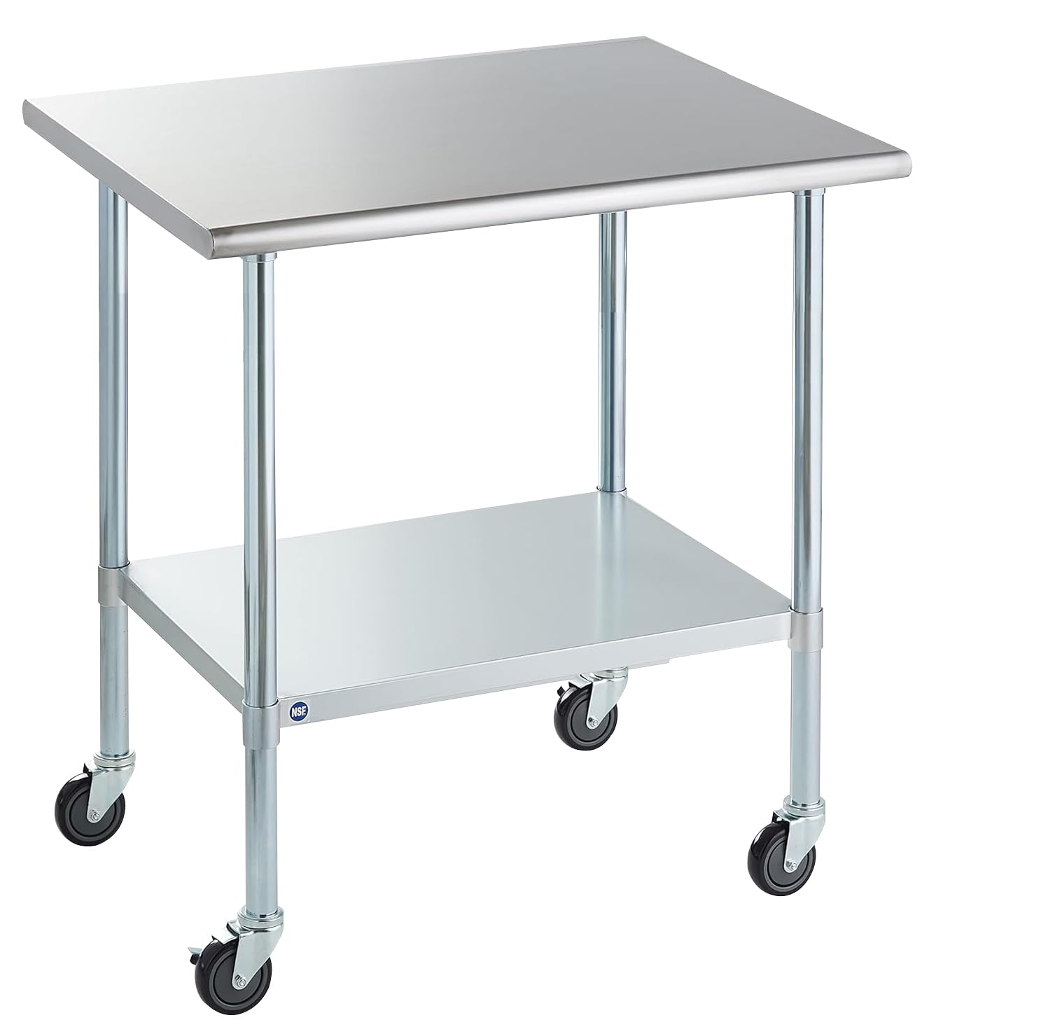 ROCKPOINT 30x36 Inch Stainless Steel Commercial Work Table with Caster Wheels & Undershelf - NSF Certified Heavy Duty Prep Table for Restaurant, Kitchen, Hotel, and Home Use - Perfect for Food Prep, Cooking, and Workspaces
