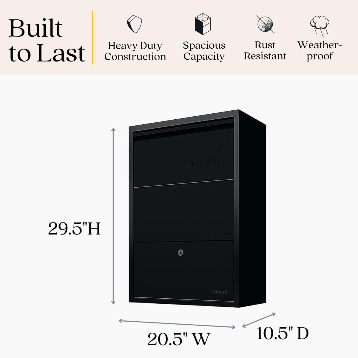Secure Outdoor Package Delivery Box - 29.5x20.5x10.5 Inch Anti-Theft Parcel Drop Box with Free Standing Design (Black) - Perfect for Porch, Front Door & Home Security