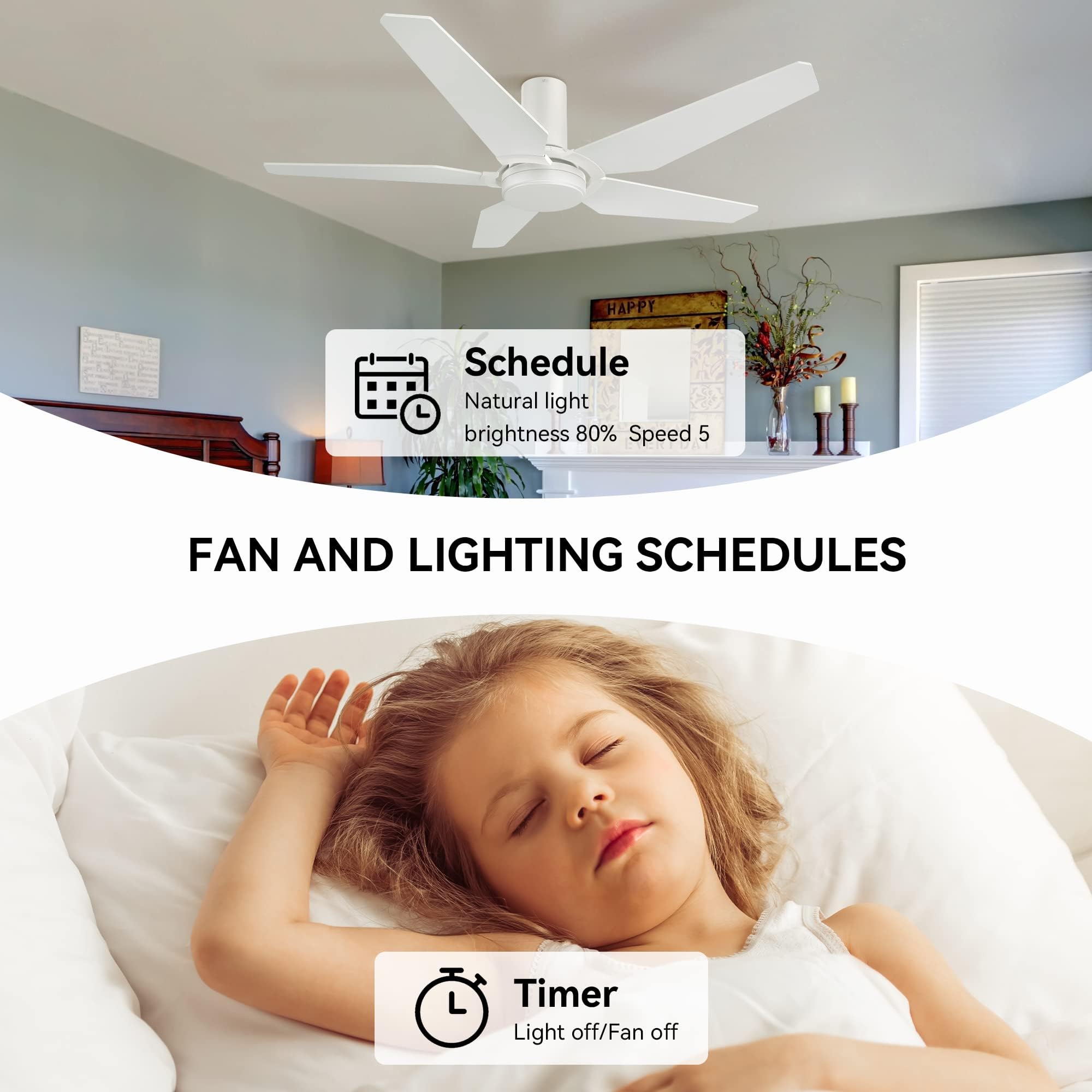 52 Inch Smart Ceiling Fan with Lights - Indoor/Outdoor Use, Remote Control, Dimmable LED Light Kit, Works with Alexa, Google Assistant & Siri - Perfect for Living Rooms, Bedrooms, and Patios (White)